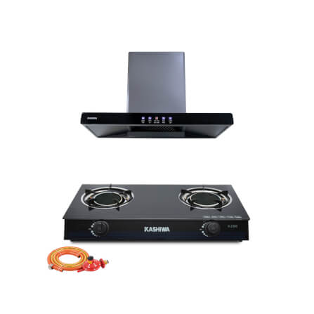 ชุดเซต เครื่องดูดควัน + เตาแก๊ส 2หัว KASHIWA PSD-204D + X-2300 + ชุดหัวปรับแรงดันต่ำ_0