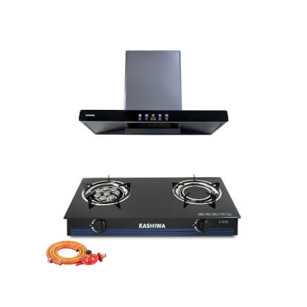 ชุดเซต เครื่องดูดควัน + เตาแก๊ส 2หัว KASHIWA PSD-204D + X-2500 + ชุดหัวปรับแรงดันต่ำ_0