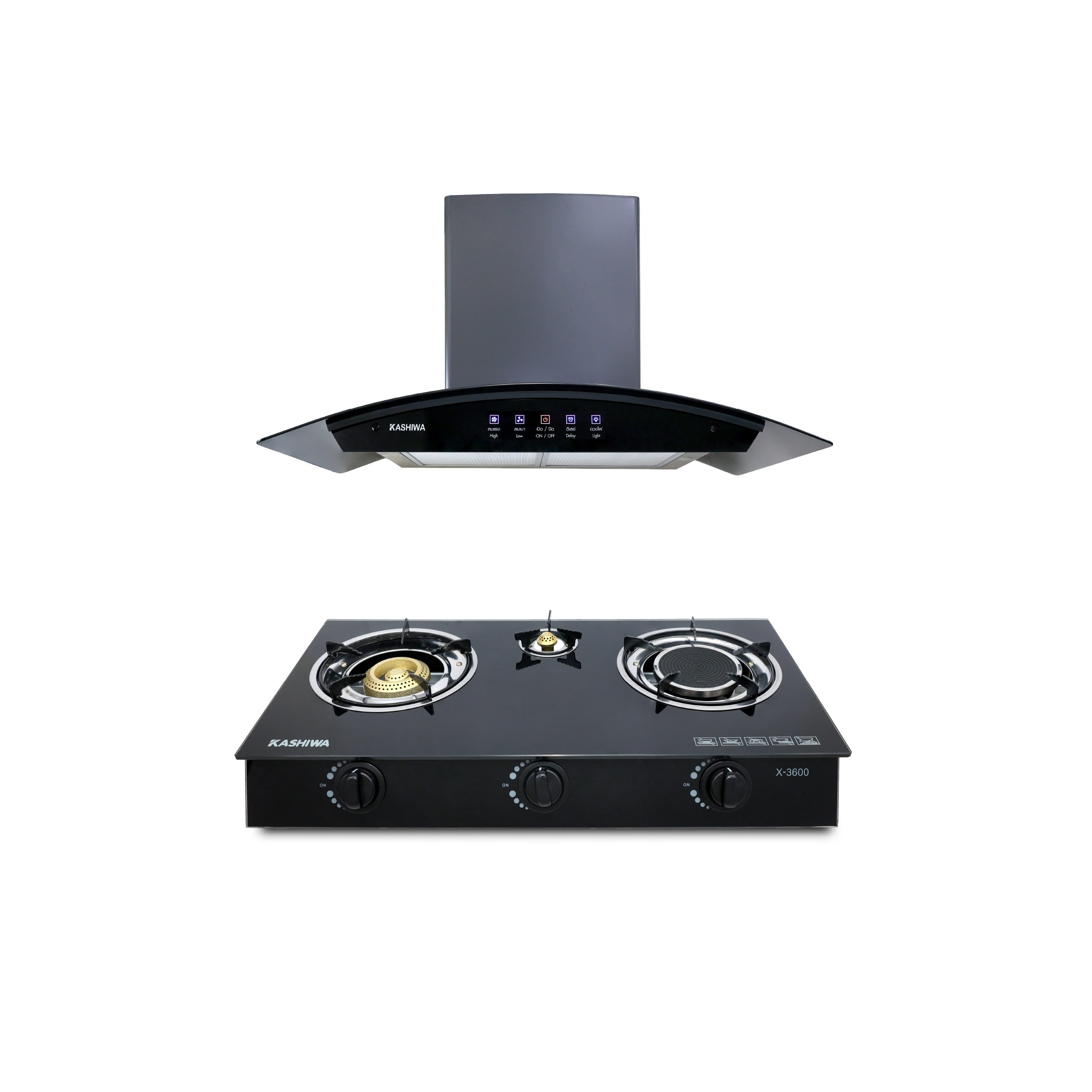 ชุดเซต เครื่องดูดควัน + เตาแก๊ส 3 หัว KASHIWA PSD-309H + X-3600-A _0