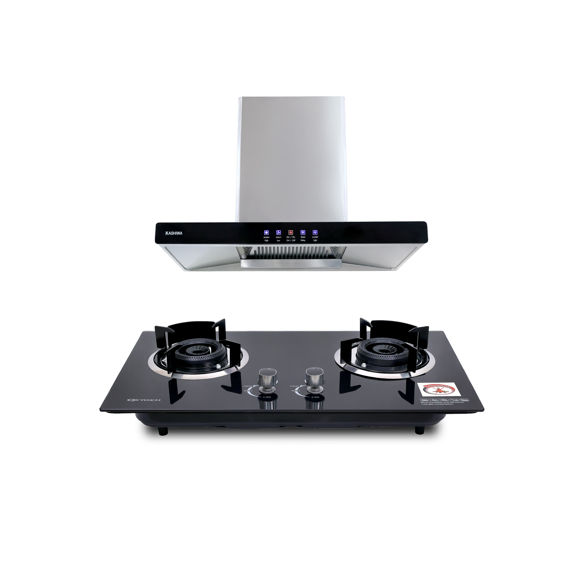 ชุดเซต เครื่องดูดควัน + เตาแก๊สฝัง 2 หัว KASHIWA PSD-203D + X-5100 _0
