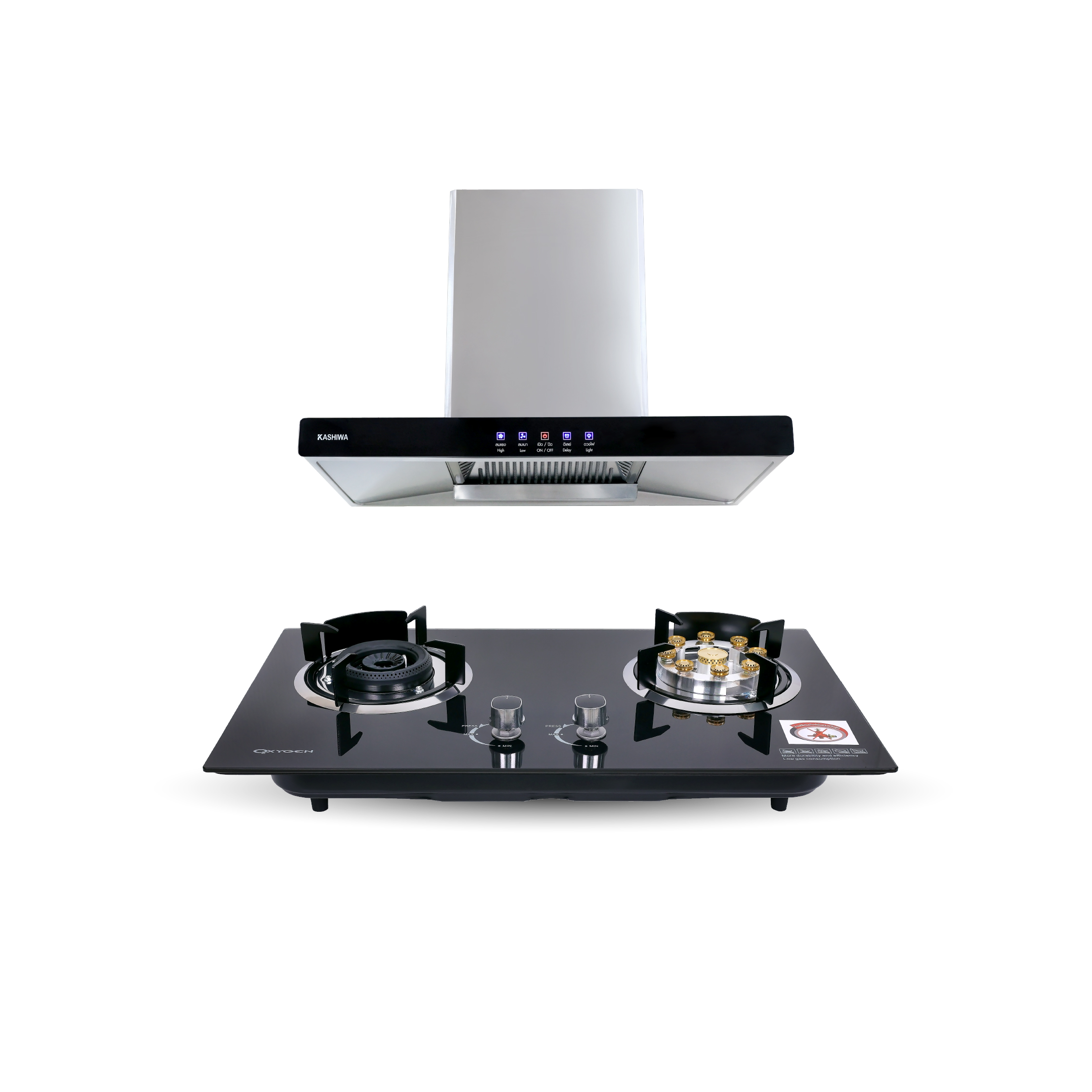 ชุดเซต เครื่องดูดควัน + เตาแก๊สฝัง 2 หัว KASHIWA PSD-203D + X-5600_0