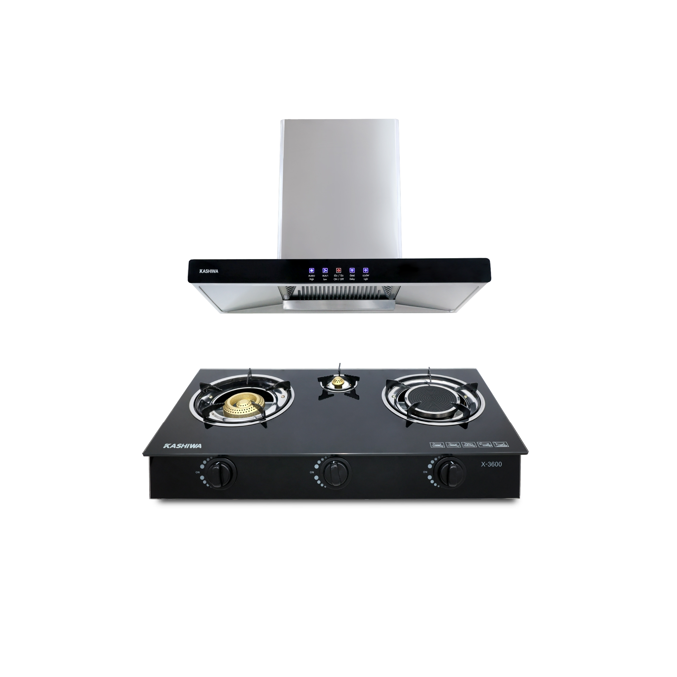 ชุดเซต เครื่องดูดควัน + เตาแก๊สฝัง 3 หัว KASHIWA PSD-203D + X-3600-A _0