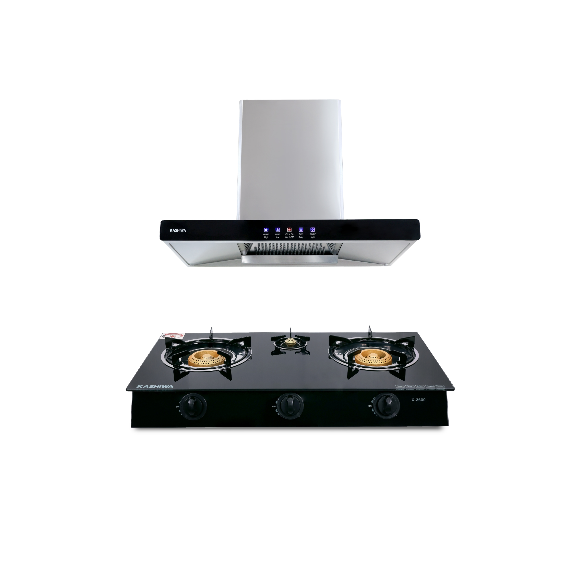 ชุดเซต เครื่องดูดควัน + เตาแก๊สฝัง 3 หัว KASHIWA PSD-203D + X-3600-B_0