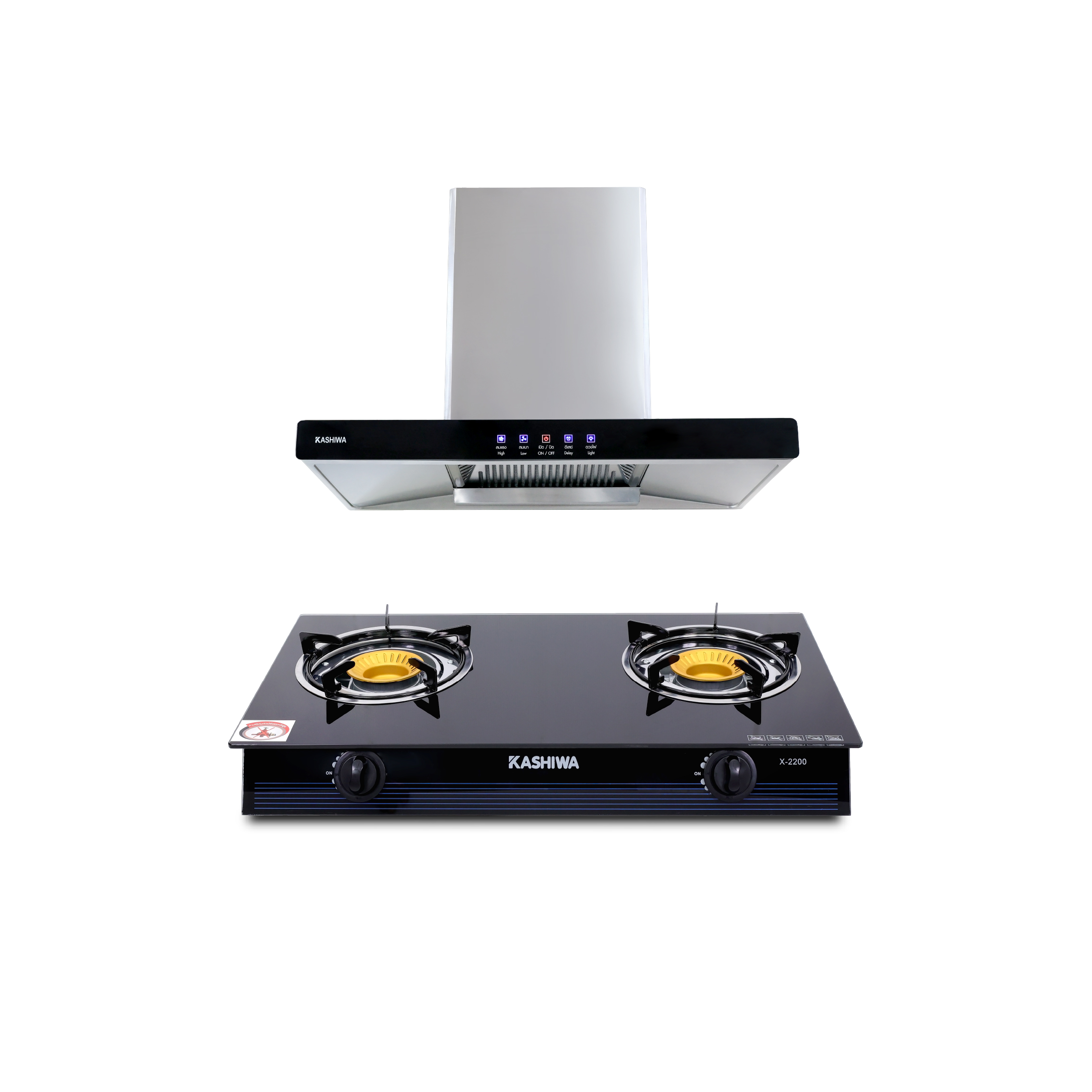 ชุดเซต เครื่องดูดควัน + เตาแก๊ส 2หัว KASHIWA PSD-203D + X-2200_0