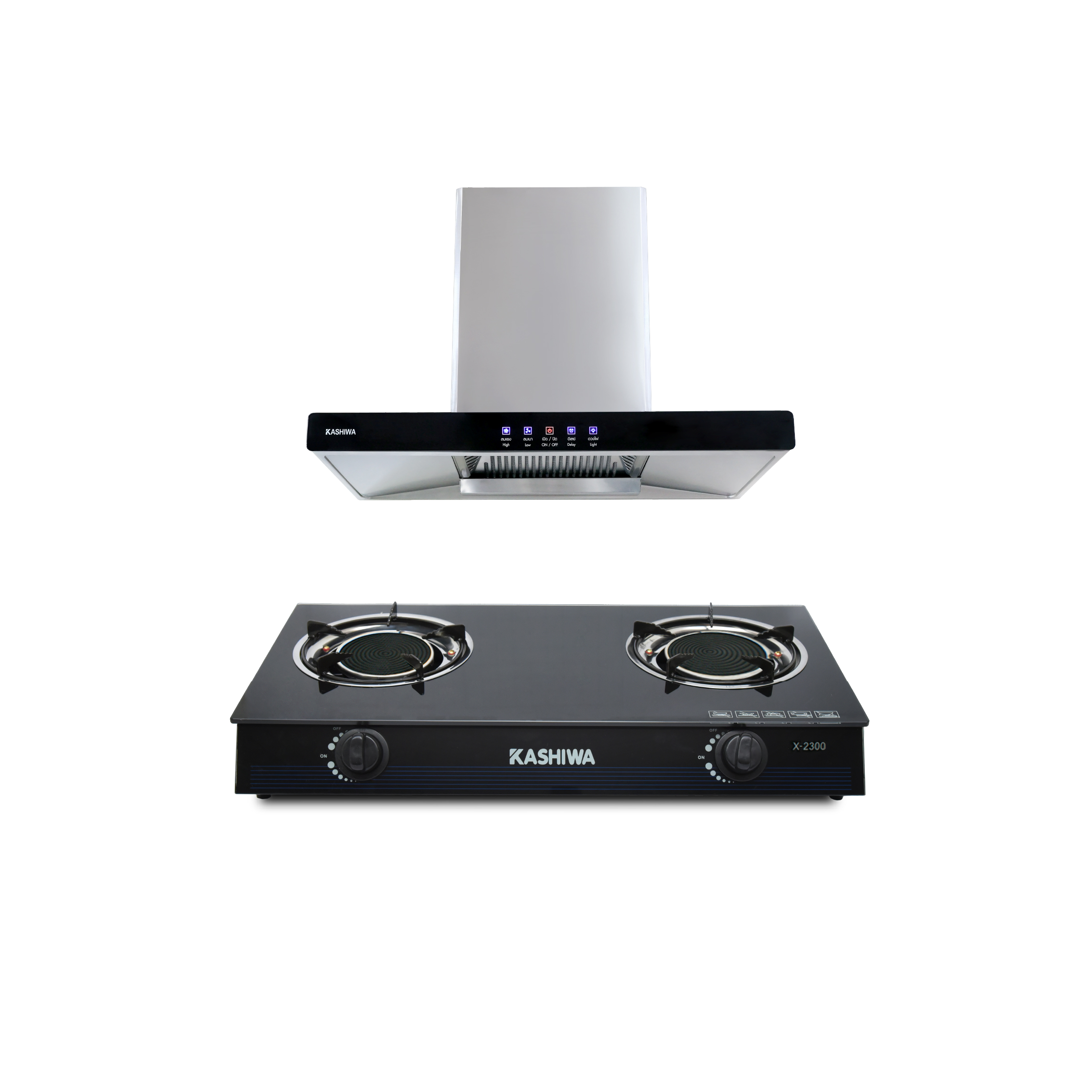 ชุดเซต เครื่องดูดควัน + เตาแก๊ส 2หัว KASHIWA PSD-203D + X-2300_0