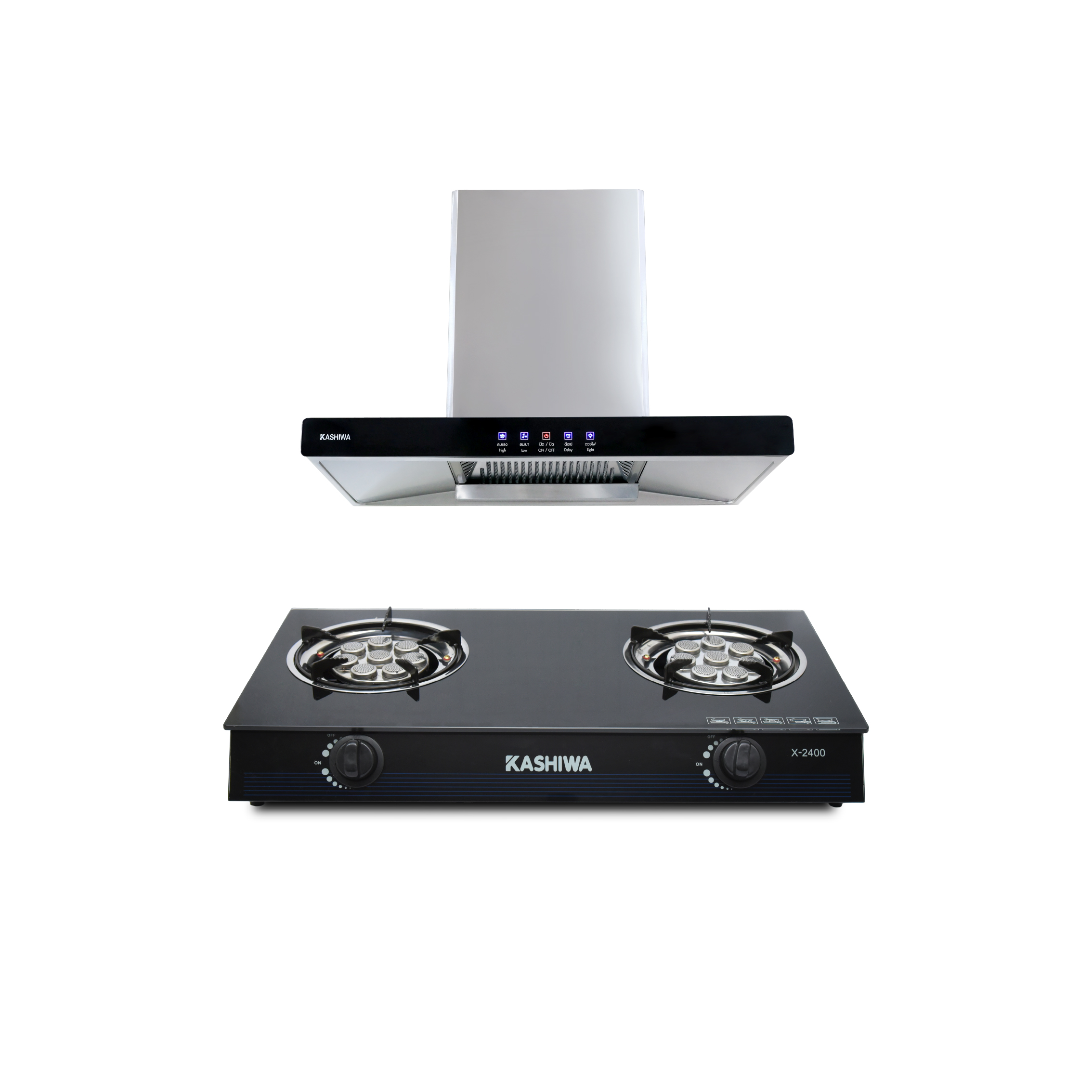 ชุดเซต เครื่องดูดควัน + เตาแก๊ส 2หัว KASHIWA PSD-203D + X-2400 _0