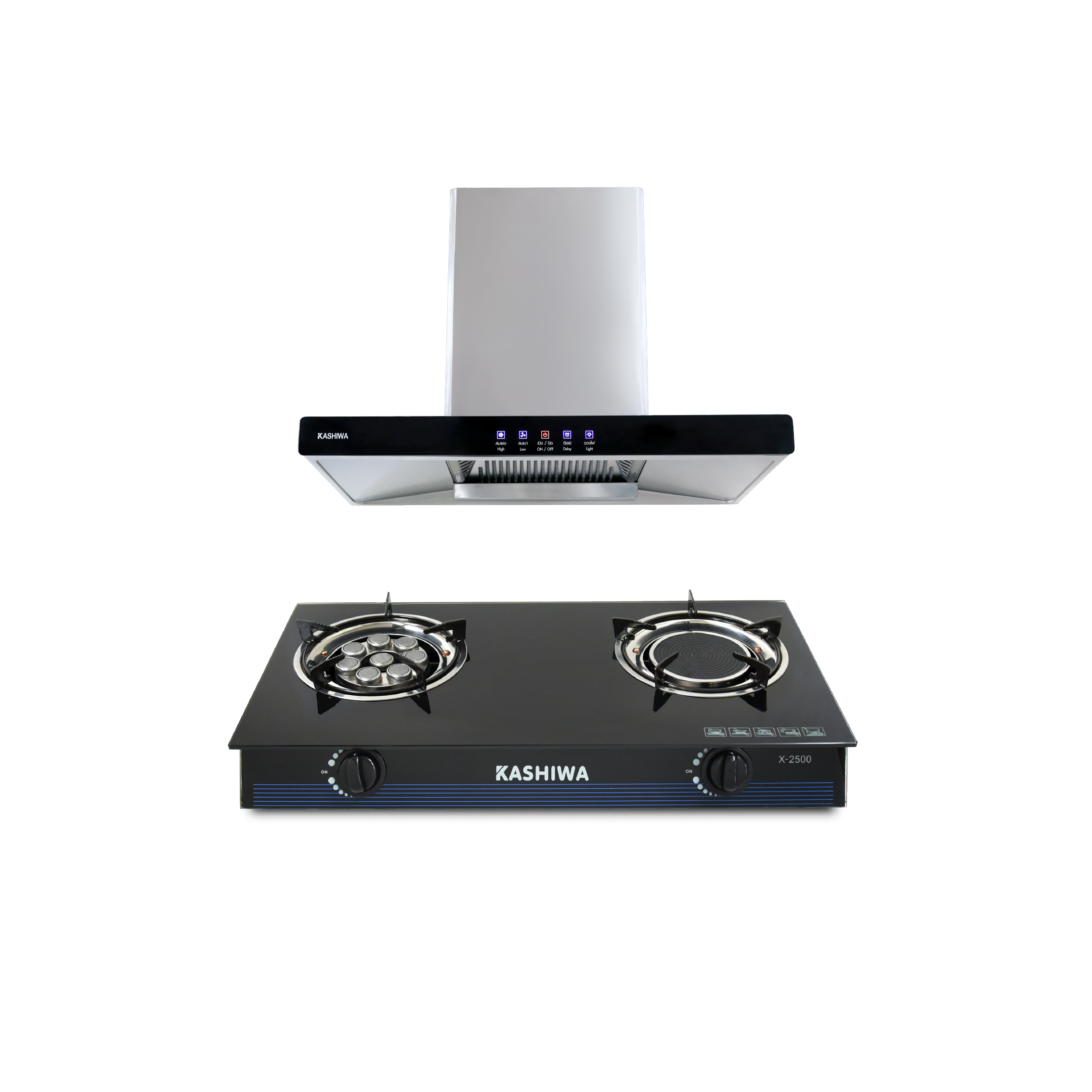 ชุดเซต เครื่องดูดควัน + เตาแก๊ส 2หัว KASHIWA PSD-203D + X-2500_0