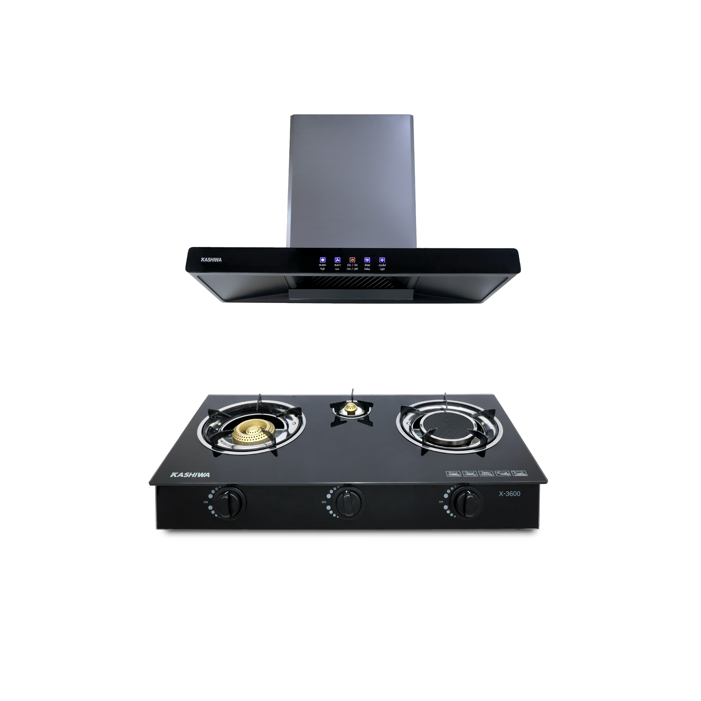ชุดเซต เครื่องดูดควัน + เตาแก๊ส 3หัว KASHIWA PSD-204D + X-3600-A _0