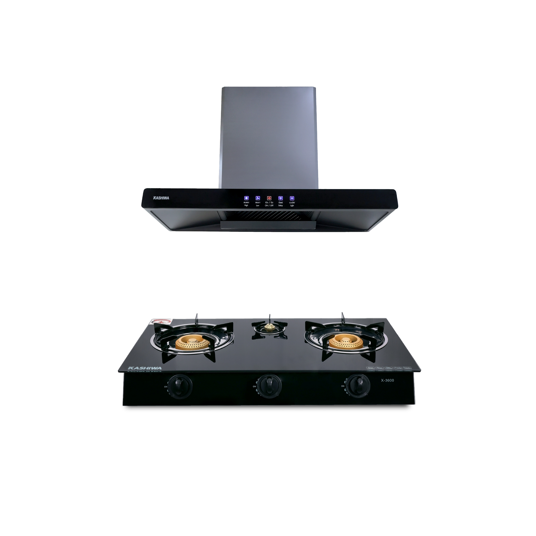 ชุดเซต เครื่องดูดควัน + เตาแก๊ส 3หัว KASHIWA PSD-204D + X-3600-B_0
