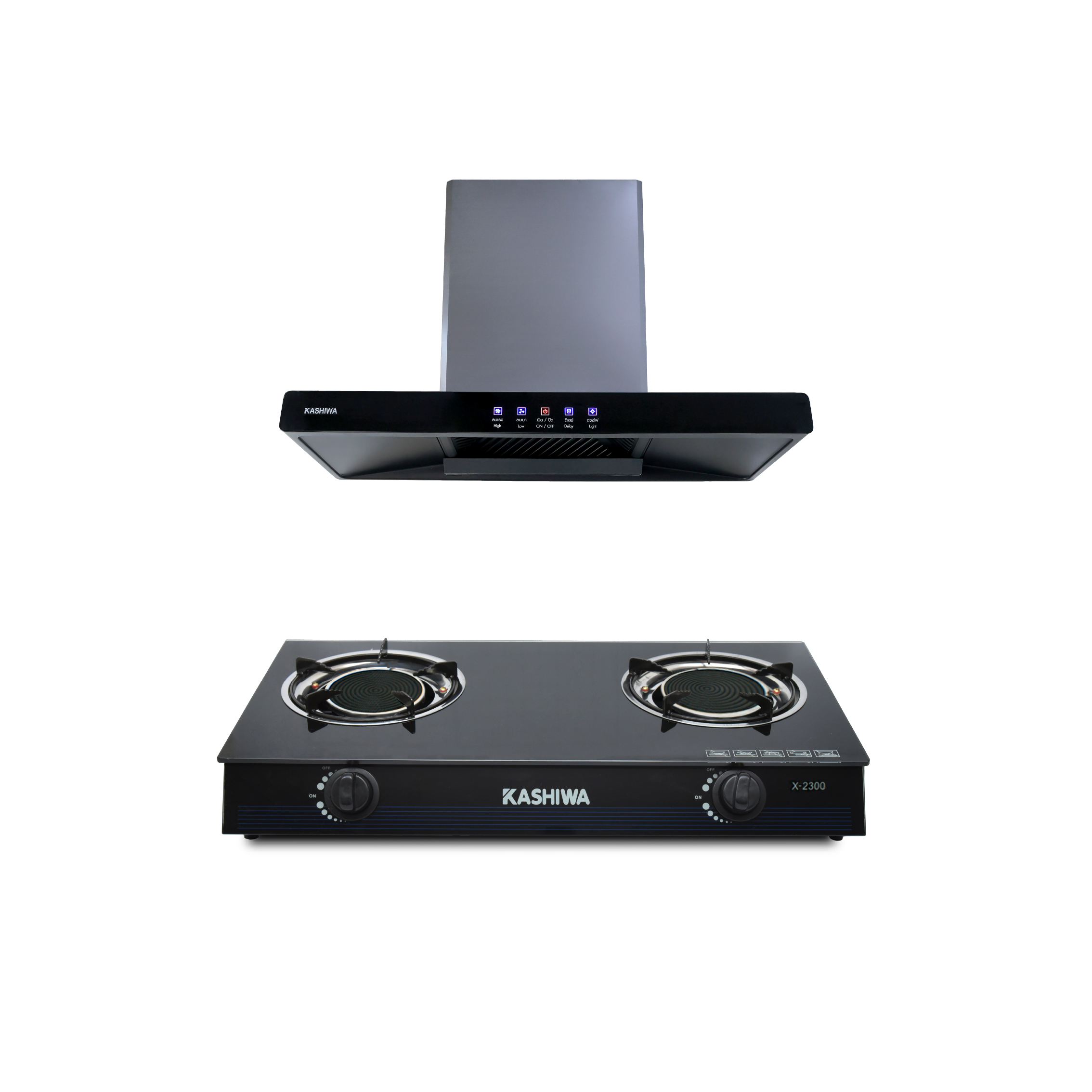 ชุดเซต เครื่องดูดควัน + เตาแก๊ส 2หัว KASHIWA PSD-204D + X-2300 _0