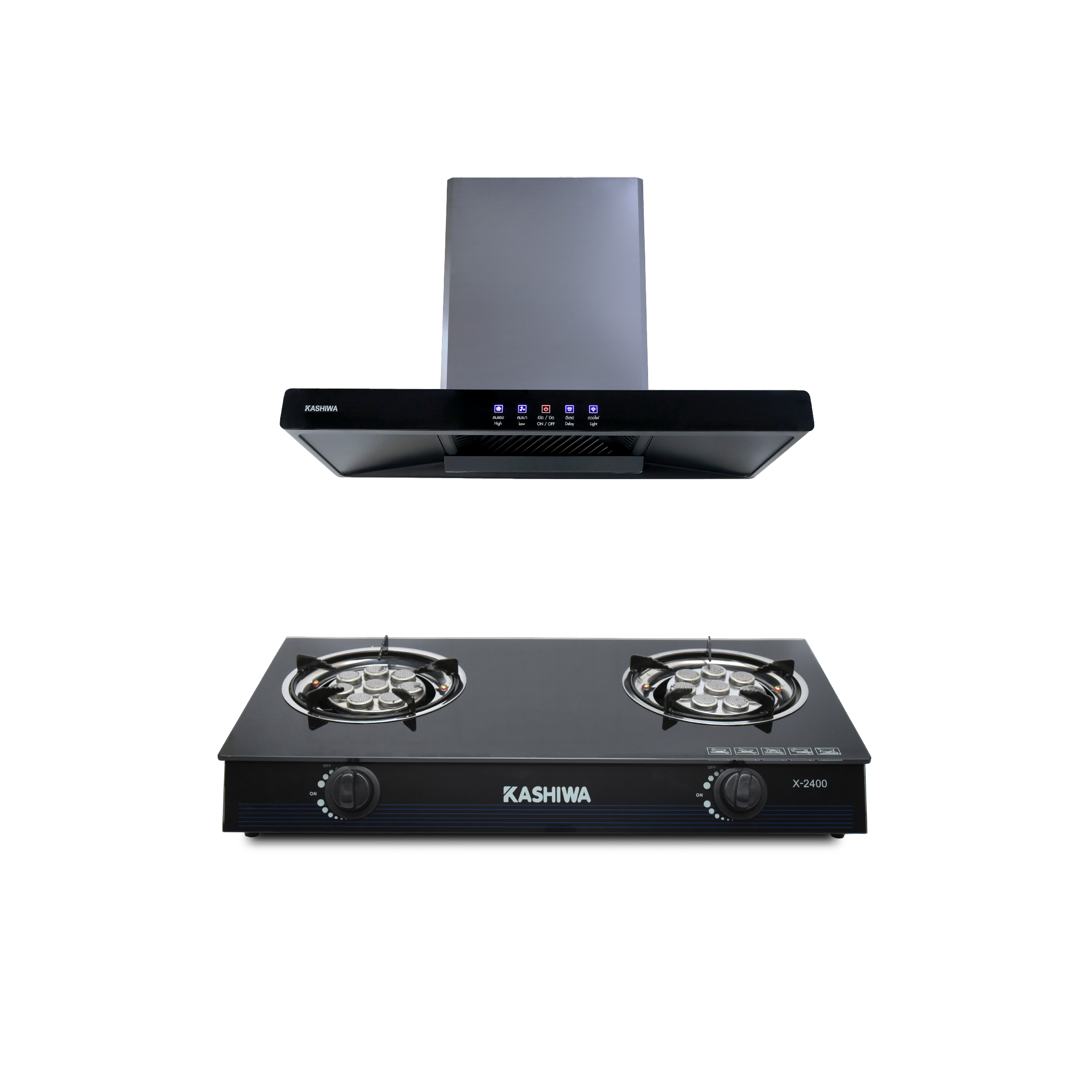 ชุดเซต เครื่องดูดควัน + เตาแก๊ส 2หัว KASHIWA PSD-204D + X-2400 _0