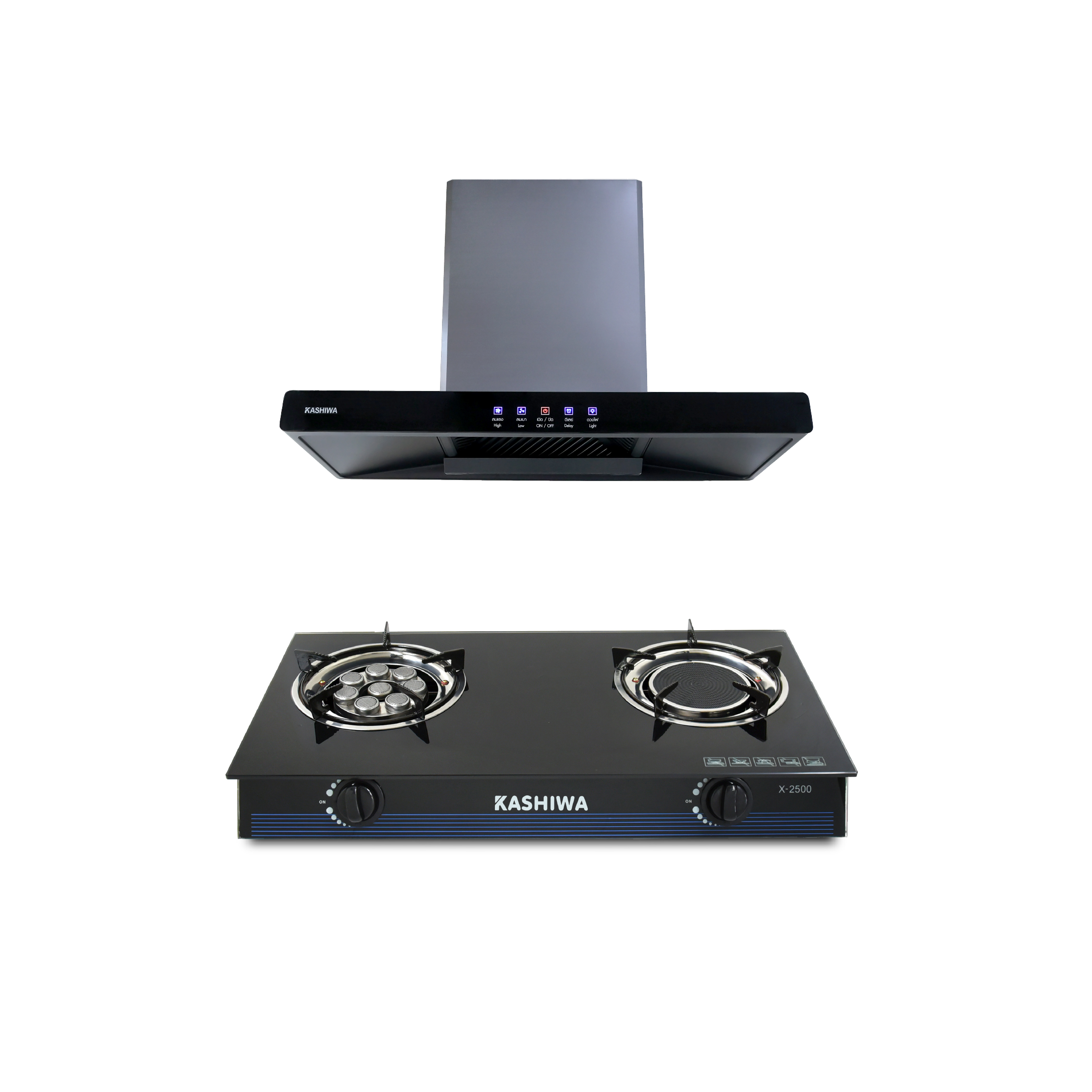 ชุดเซต เครื่องดูดควัน + เตาแก๊ส 2หัว KASHIWA PSD-204D + X-2500_0