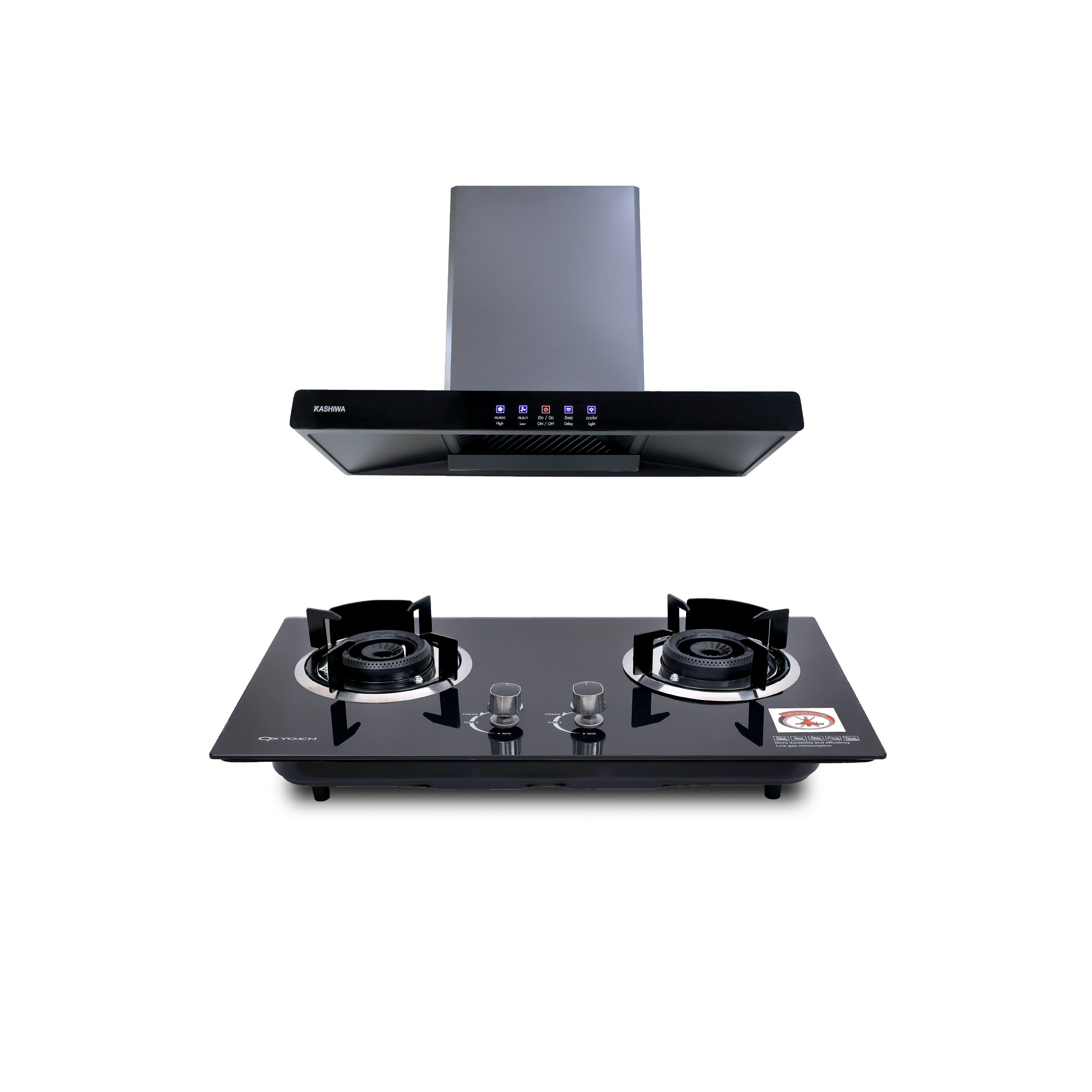 ชุดเซต เครื่องดูดควัน + เตาแก๊สฝัง 2 หัว KASHIWA PSD-204D+ X-5100 _0