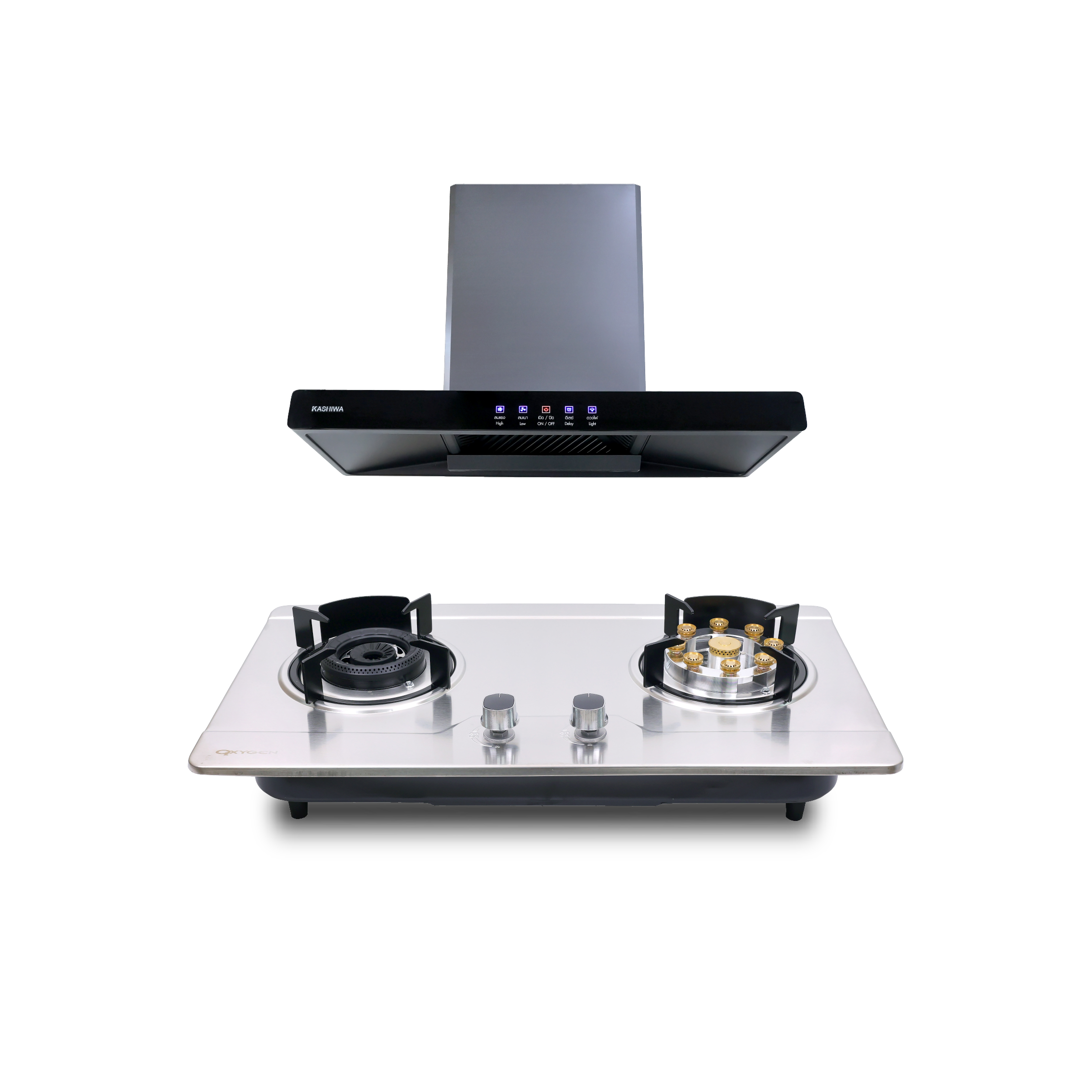 ชุดเซต เครื่องดูดควัน + เตาแก๊สฝัง 2 หัว KASHIWA PSD-204D + Q-5001_0