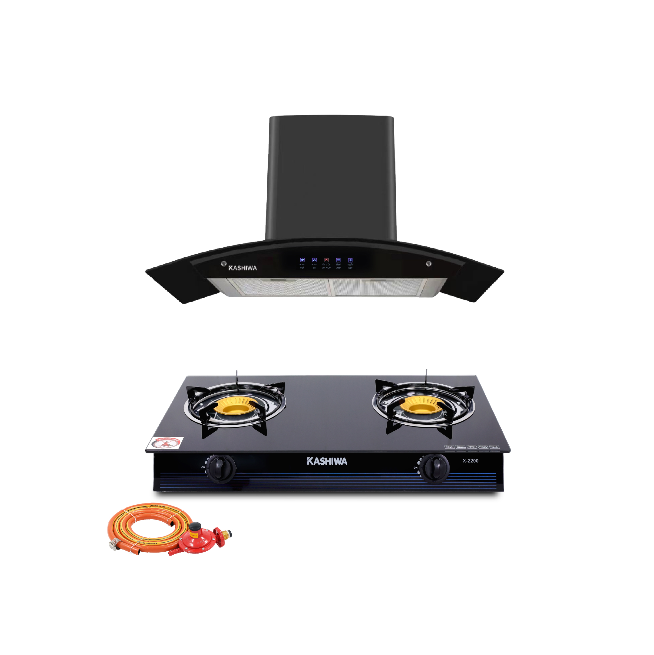 ชุดเซต เครื่องดูดควัน + เตาแก๊ส 2 หัว KASHIWA PSD-309H+ X-2200+สายปรับแรงดันต่ำ_0