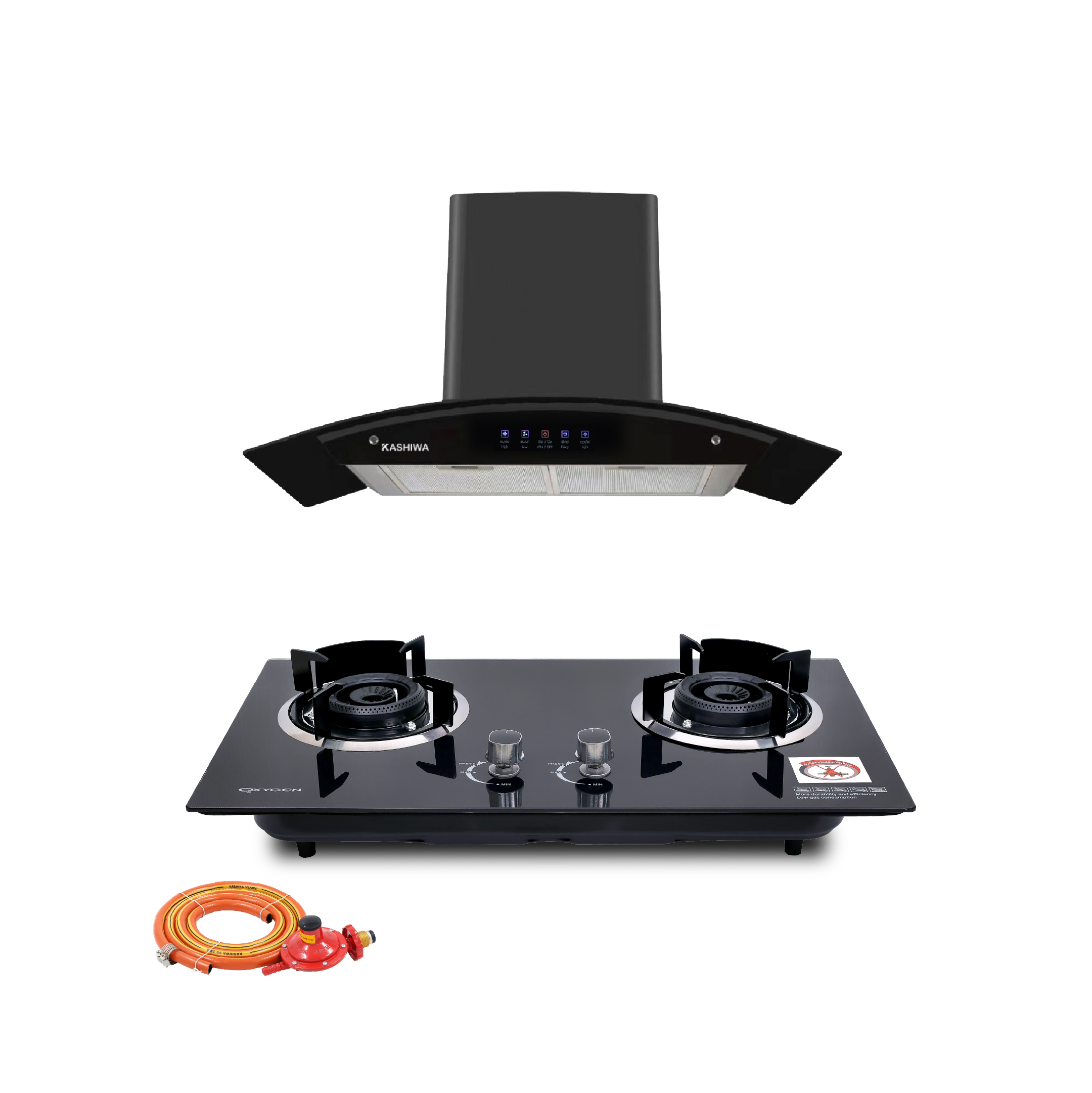 ชุดเซต เครื่องดูดควัน + เตาฝังแก๊ส 2 หัว KASHIWA PSD-309H+ X-5100+สายปรับแรงดันต่ำ_0