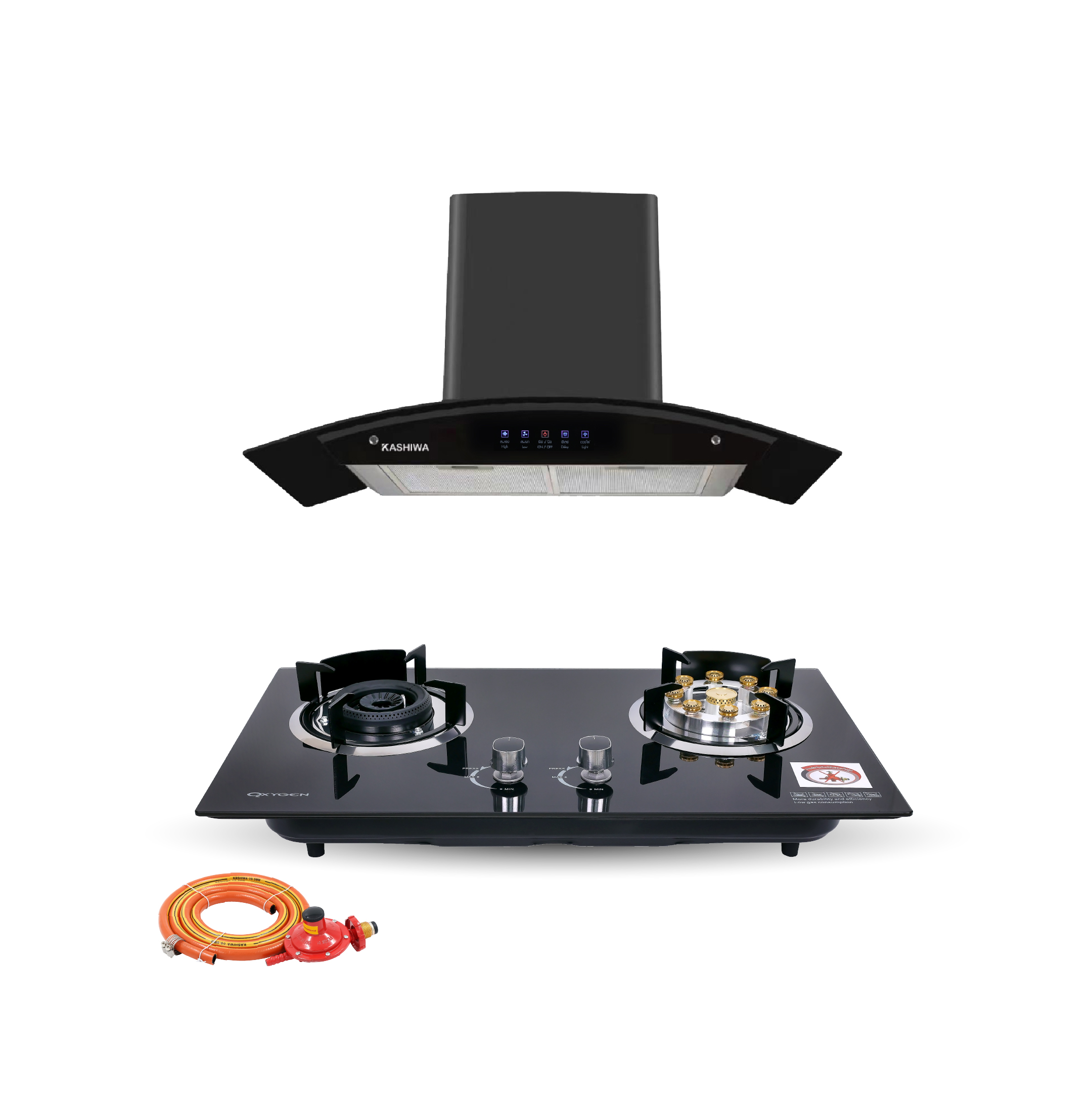 ชุดเซต เครื่องดูดควัน + เตาฝังแก๊ส 2 หัว KASHIWA PSD-309H+ X-5600 +สายปรับแรงดันต่ำ_0