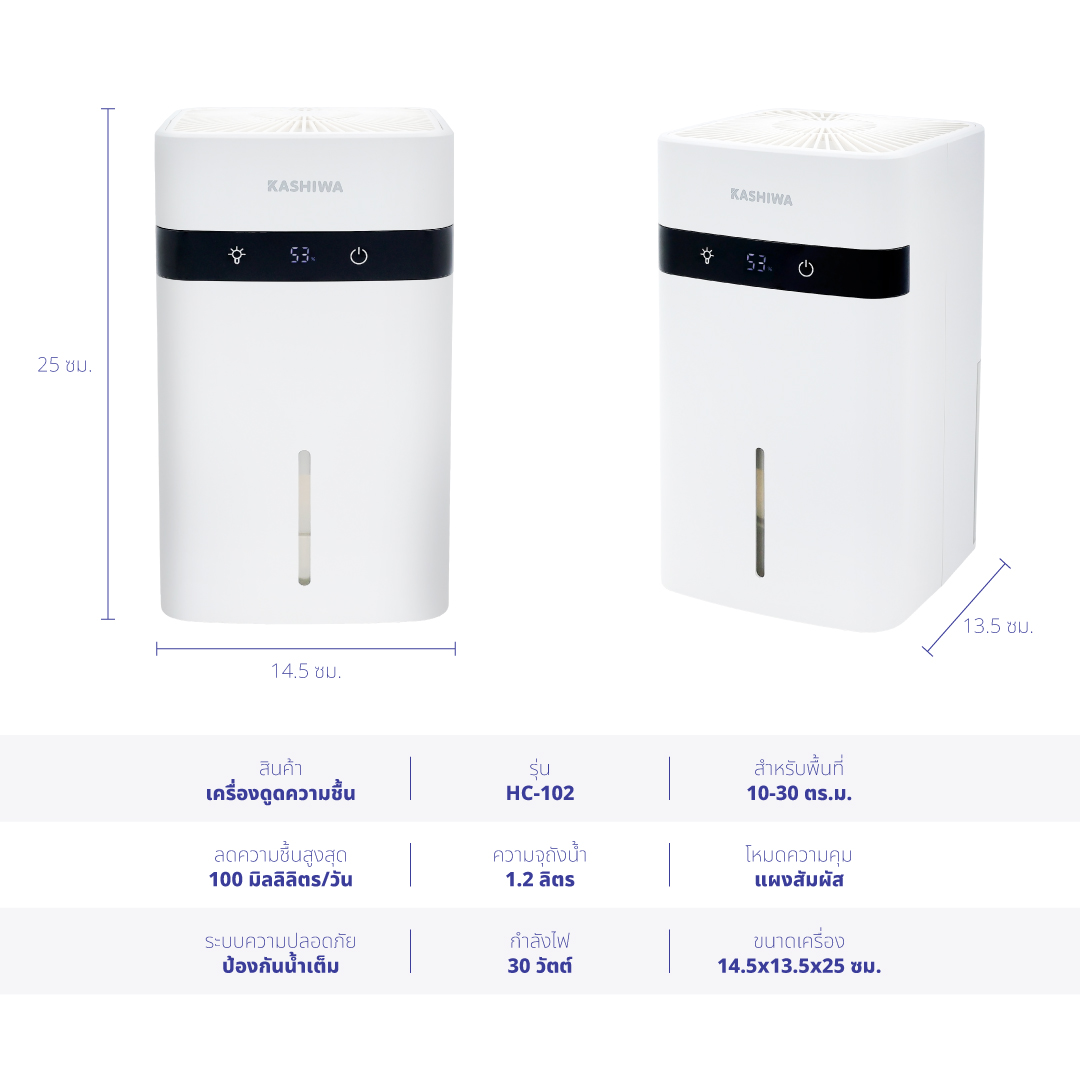 เครื่องขจัดความชื้น KASHIWA HC-102 ขนาด 1.2 ลิตร สีขาว_8