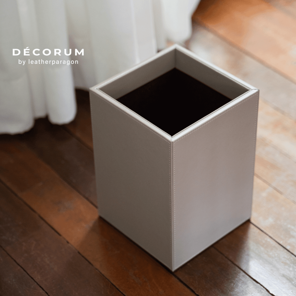 ถังหนัง ถังขยะ ใส่ของทรงสี่เหลี่ยม DECORUM 26X30X16.5 CM สีเบจ_1