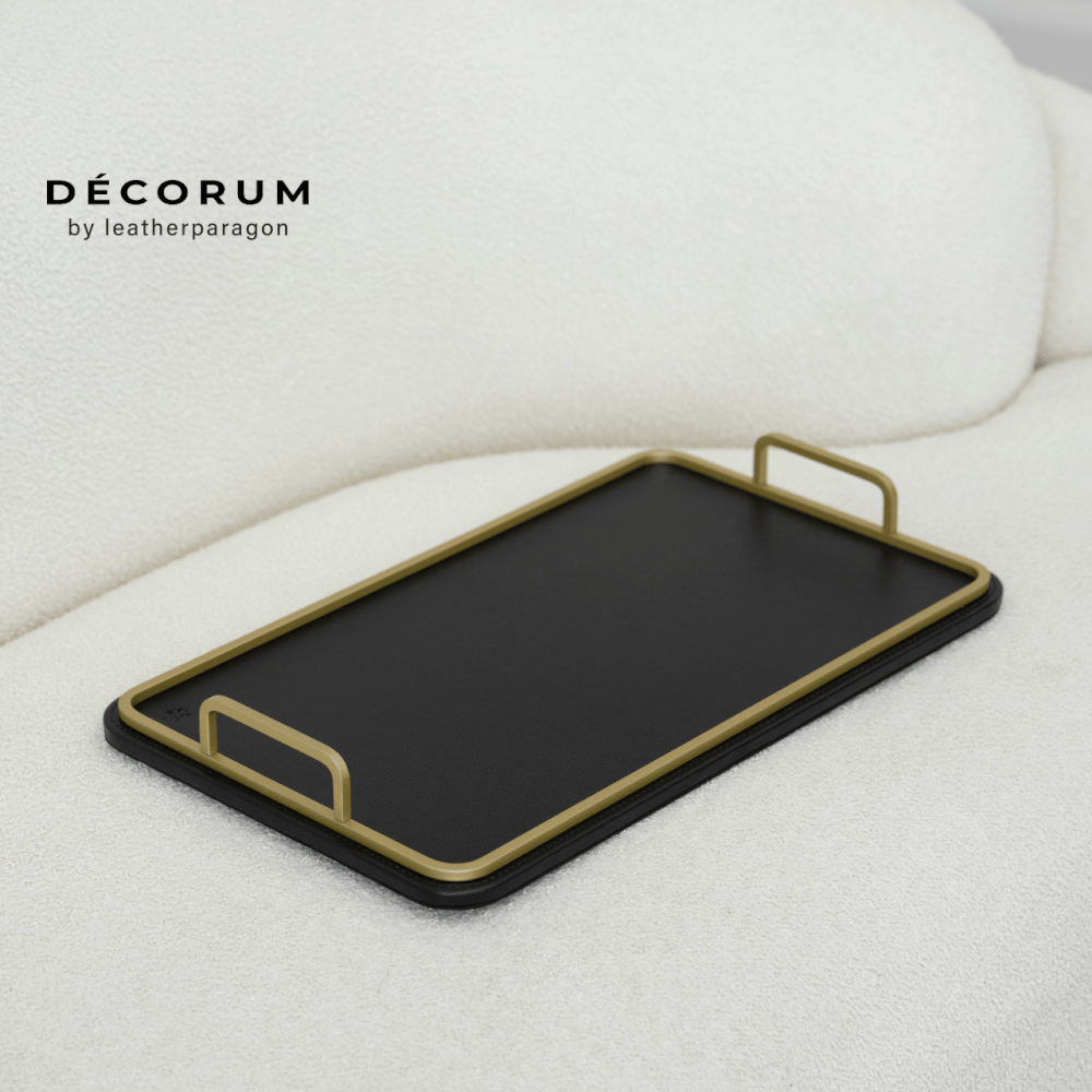 ถาดสี่เหลี่ยมผืนผ้าขอบเหล็กชุบทอง Decorum 45x27x1 cm สีเทา_1