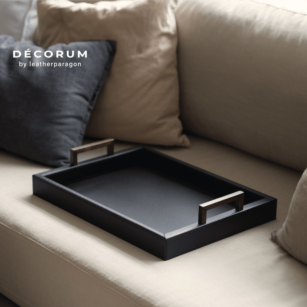 ถาดสี่เหลี่ยม มือจับไม้ทำสี Decorum 20x35x1 cm สีดำ_0