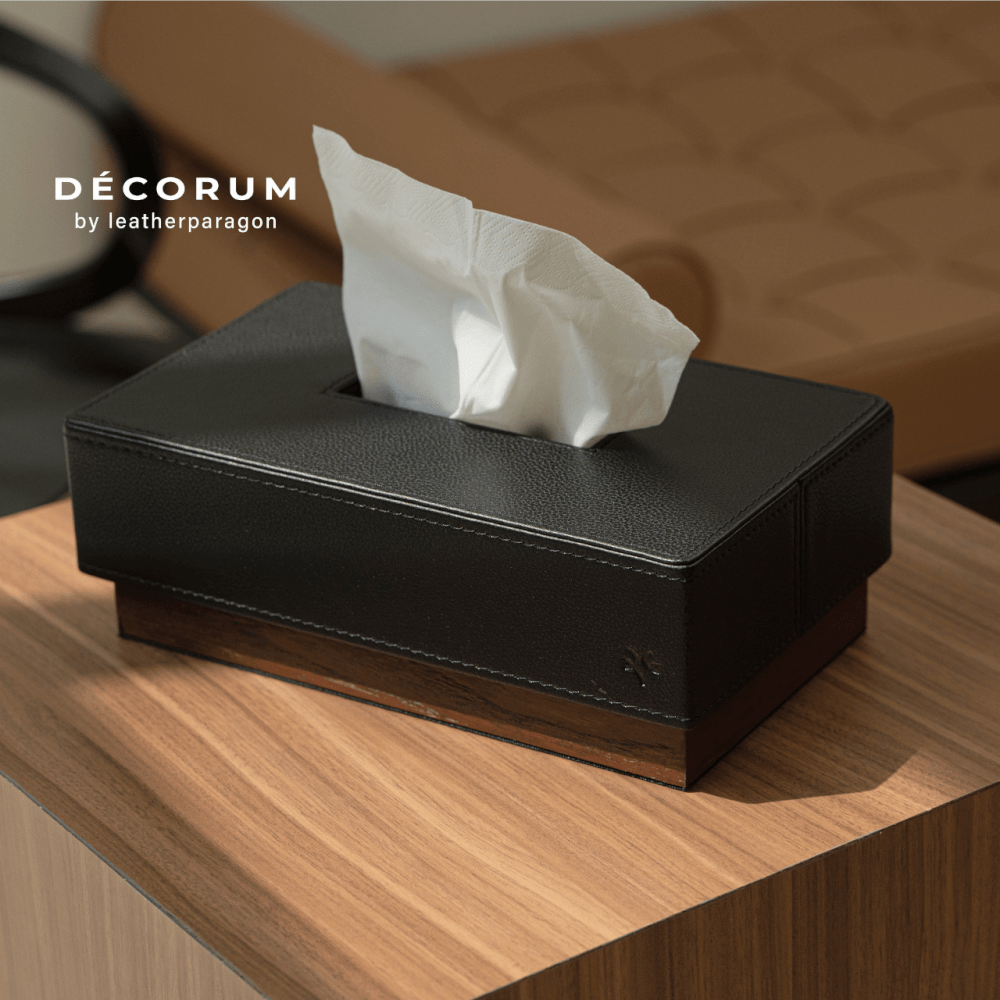 กล่องหนังใส่ทิชชู่ฐานไม้ Decorum 25.3x15x7.5 cm สีดำ_1
