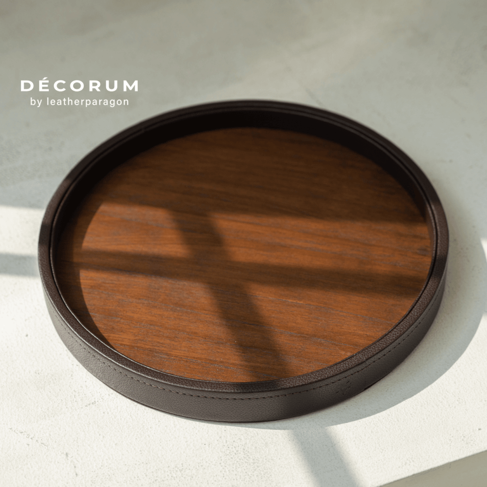 ถาดหนังกลมไม้ Decorum 31x31x2.5 cm สีเทา_1