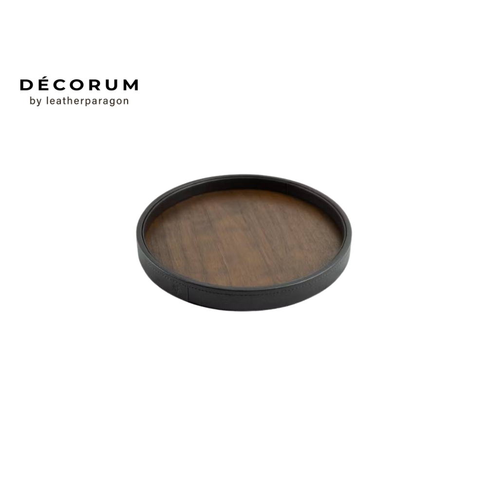 ถาดหนังกลมไม้ Decorum 31x31x2.5 cm สีน้ำตาล_0