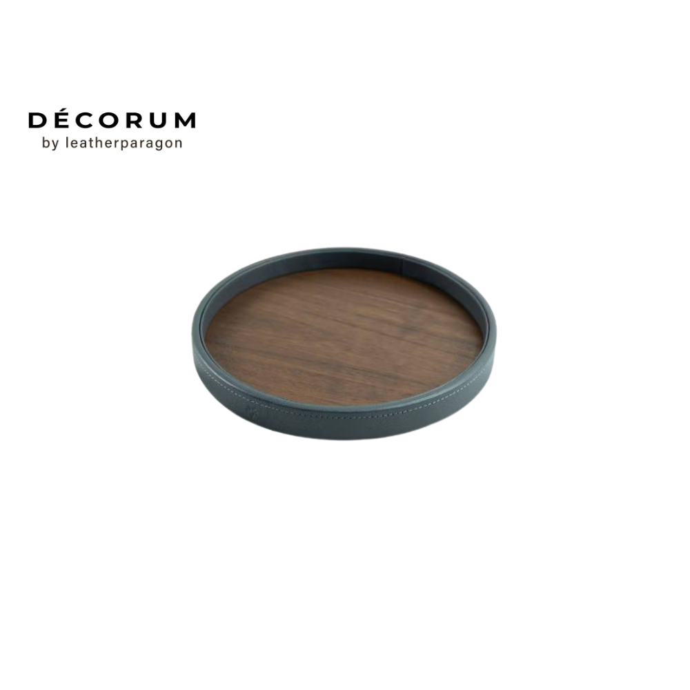 ถาดหนังกลมไม้ Decorum 31x31x2.5 cm สีเทา_0