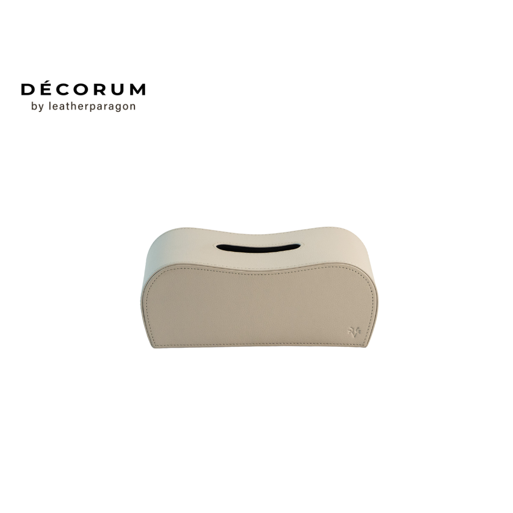  กล่องหนังใส่ทิชชู่ กล่องหลังหยัก Decorum 26x12x13 cm สีครีม_0