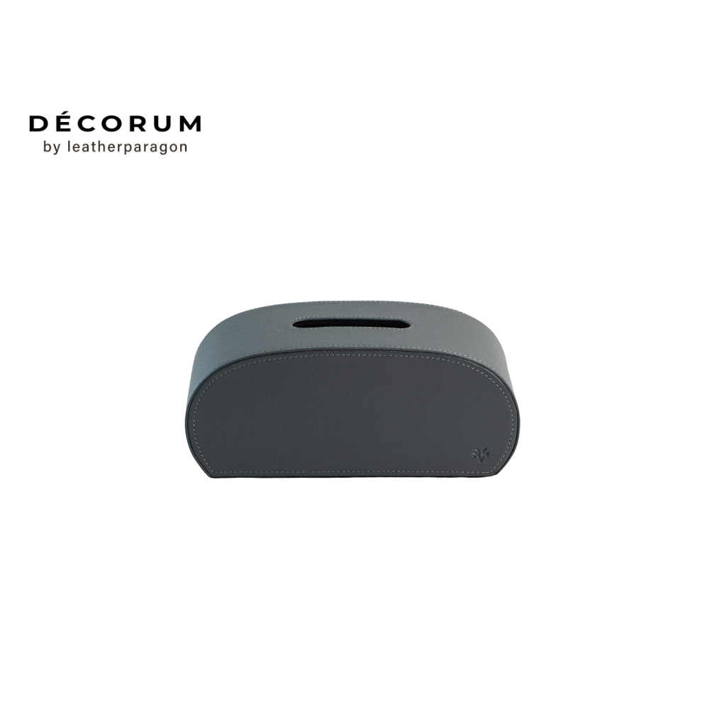 กล่องหนังใส่ทิชชู่ทรงโค้ง Decorum 26x12x13 cm สีเทา_0
