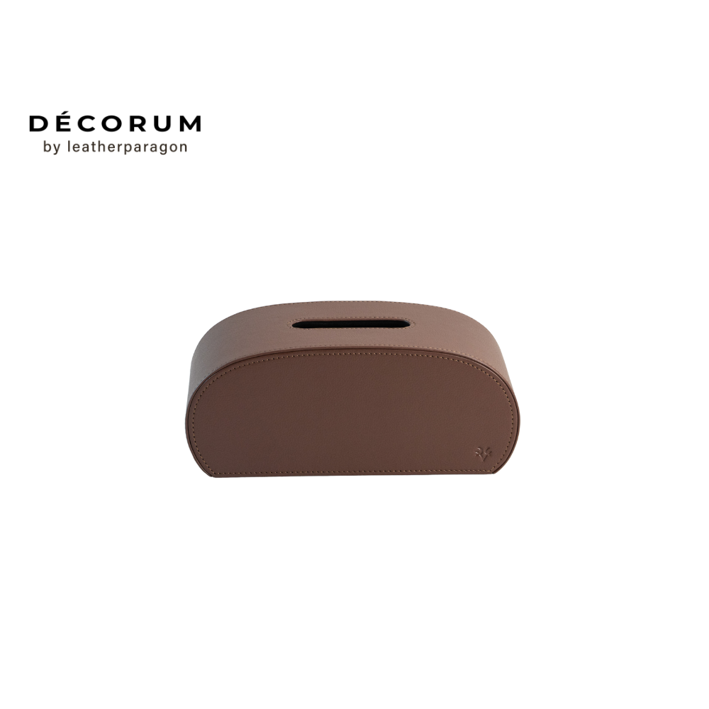 กล่องหนังใส่ทิชชู่ทรงโค้ง Decorum 26x12x13 cm สีแทน_0