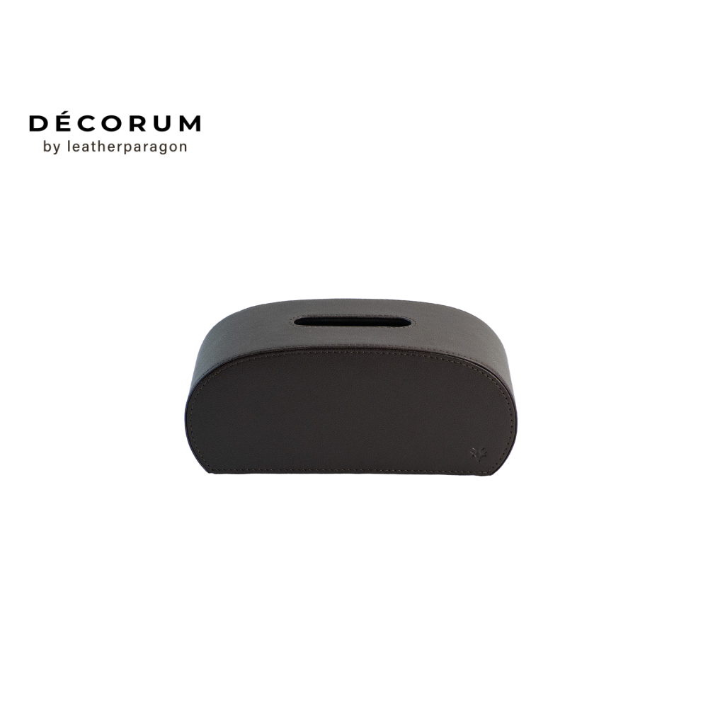 กล่องหนังใส่ทิชชู่ทรงโค้ง Decorum 26x12x13 cm สีน้ำตาล_0