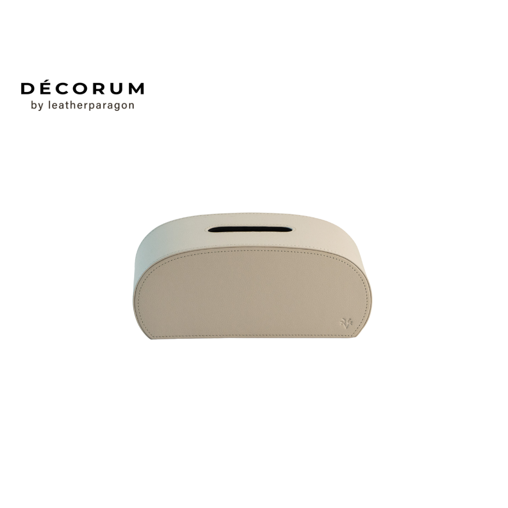 กล่องหนังใส่ทิชชู่ทรงโค้ง Decorum 26x12x13 cm สีครีม_0