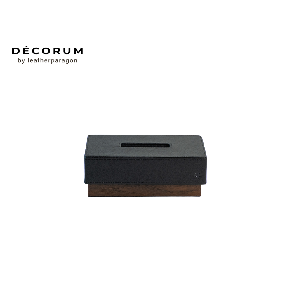 กล่องหนังใส่ทิชชู่ฐานไม้ Decorum 25.3x15x7.5 cm สีดำ_0