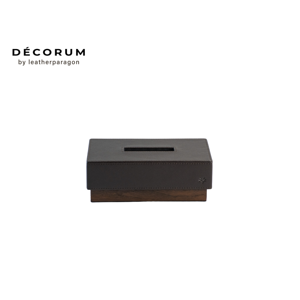 กล่องหนังใส่ทิชชู่ฐานไม้ Decorum 25.3x15x7.5 cm สีน้ำตาล_0