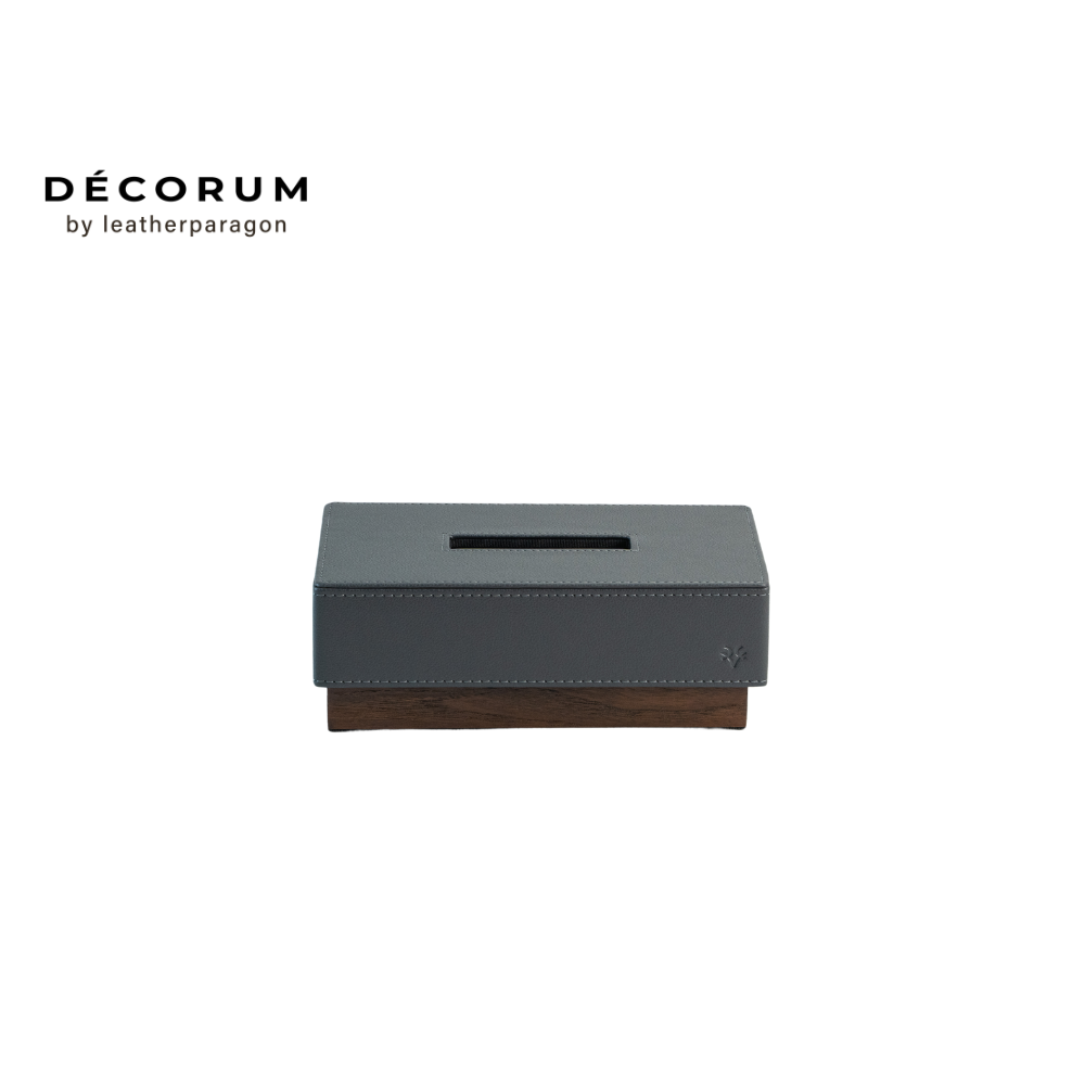 กล่องหนังใส่ทิชชู่ฐานไม้ Decorum 25.3x15x7.5 cm สีเทา_0