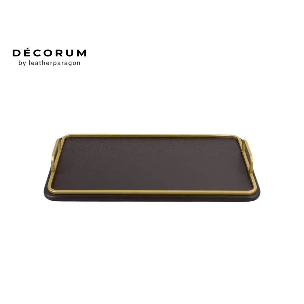 ถาดสี่เหลี่ยมผืนผ้าขอบเหล็กชุบทอง Decorum 45x27x1 cm สีน้ำตาล_0