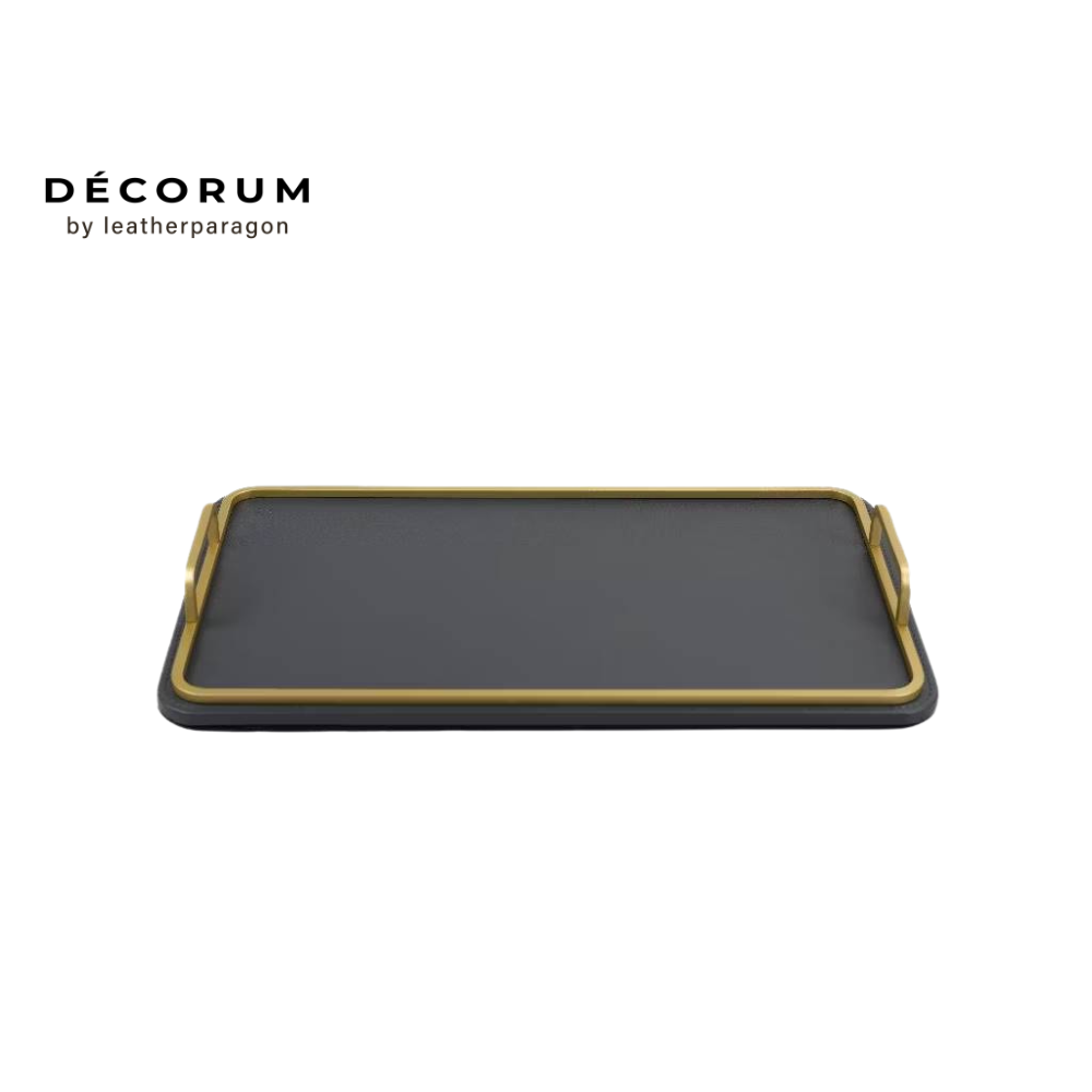 ถาดสี่เหลี่ยมผืนผ้าขอบเหล็กชุบทอง Decorum 45x27x1 cm สีเทา_0