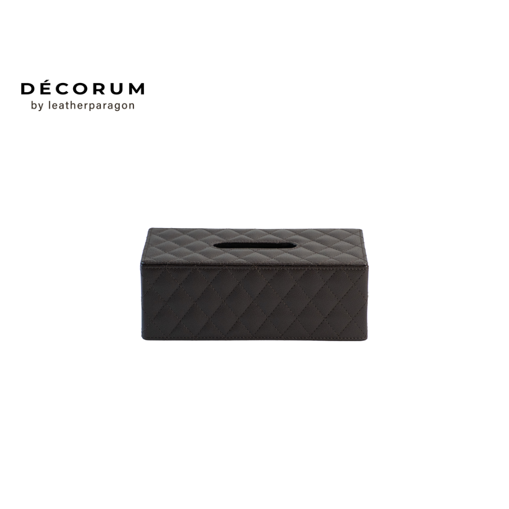 กล่องหนังใส่ทิชชู่ ลายตาราง Decorum 27.5x13x9.5 cm สีน้ำตาล_0