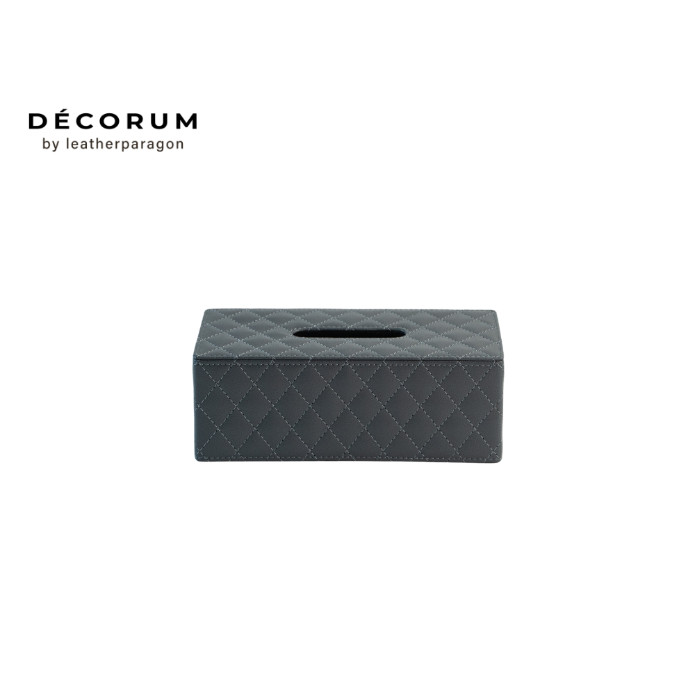 กล่องหนังใส่ทิชชู่ ลายตาราง Decorum 27.5x13x9.5 cm สีเทา_0