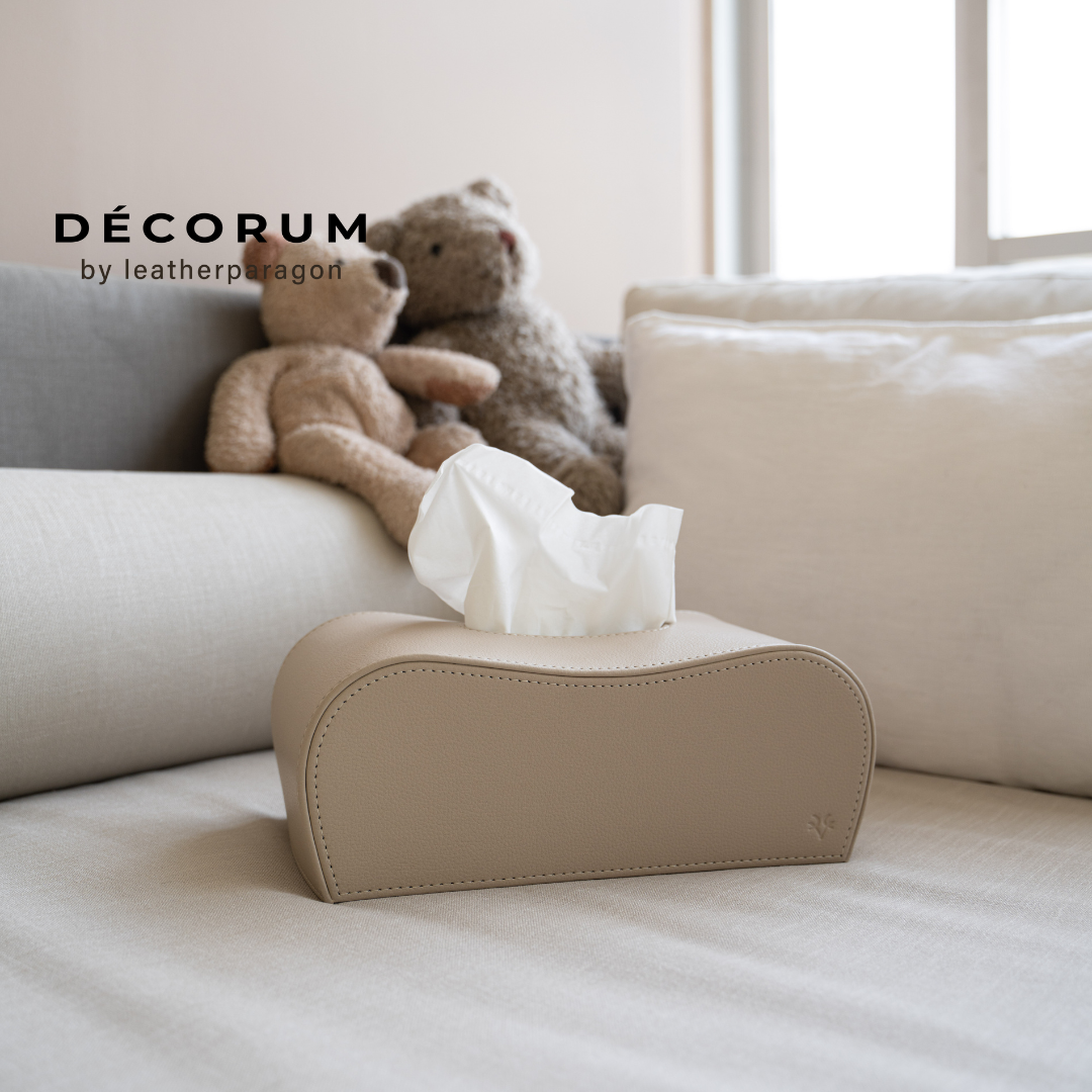  กล่องหนังใส่ทิชชู่ กล่องหลังหยัก Decorum 26x12x13 cm สีครีม_1