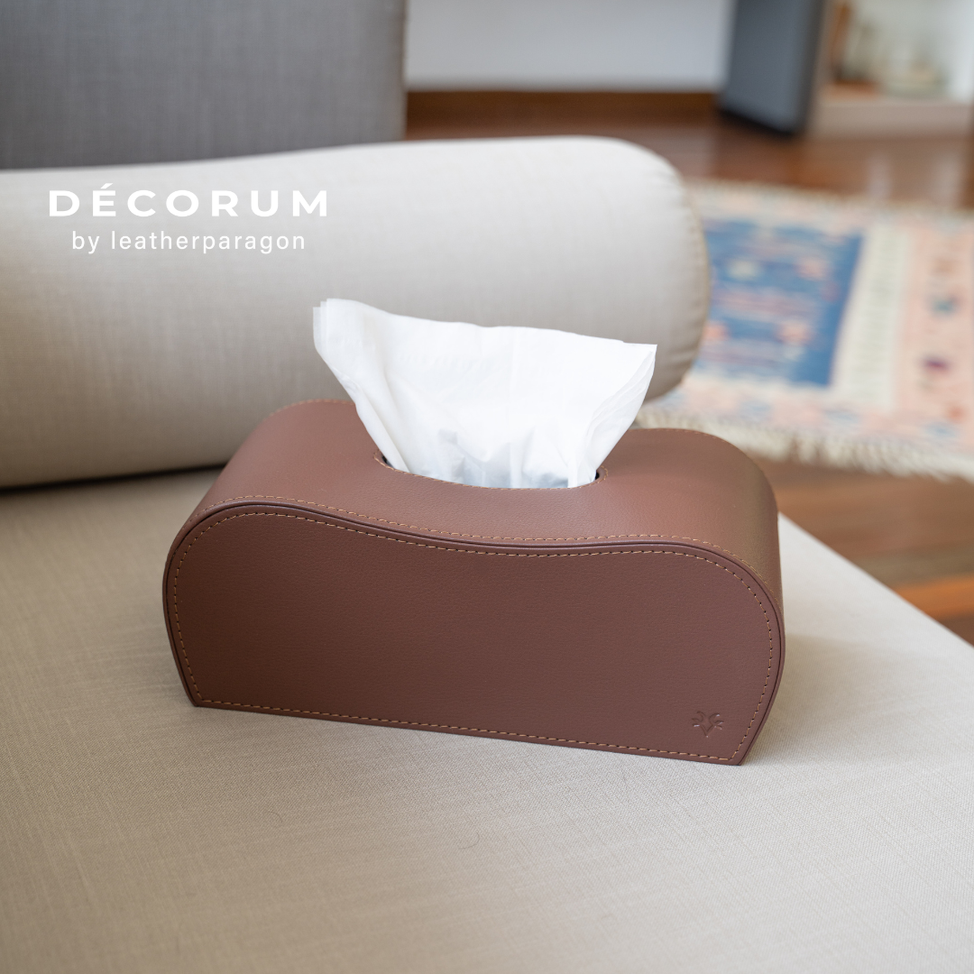 กล่องหนังใส่ทิชชู่ กล่องหลังหยัก Decorum 26x12x13 cm สีแทน_1