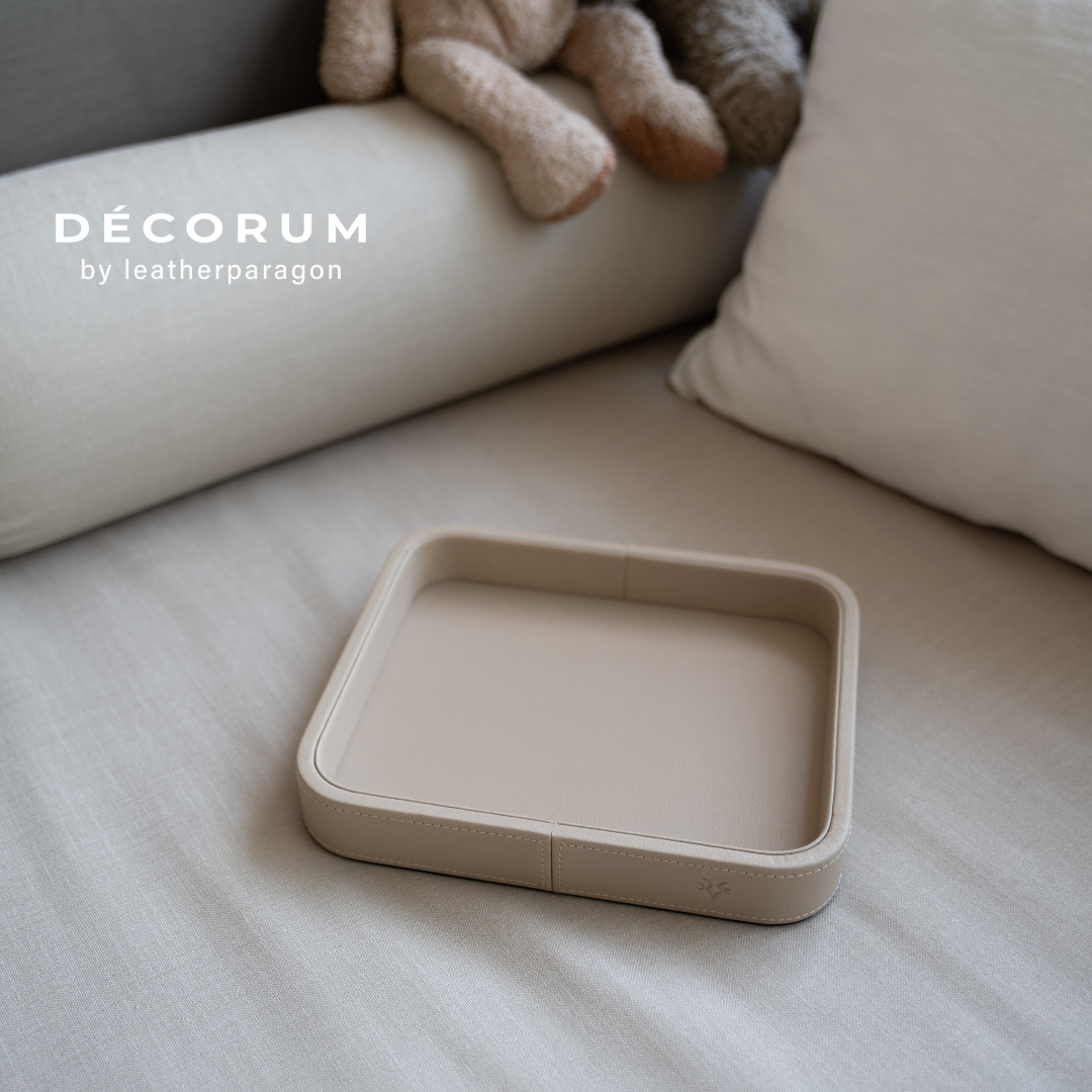 ถาดหนัง ใส่ของ เครื่องประดับ DECORUM 20X24X4 CM สีครีม_1