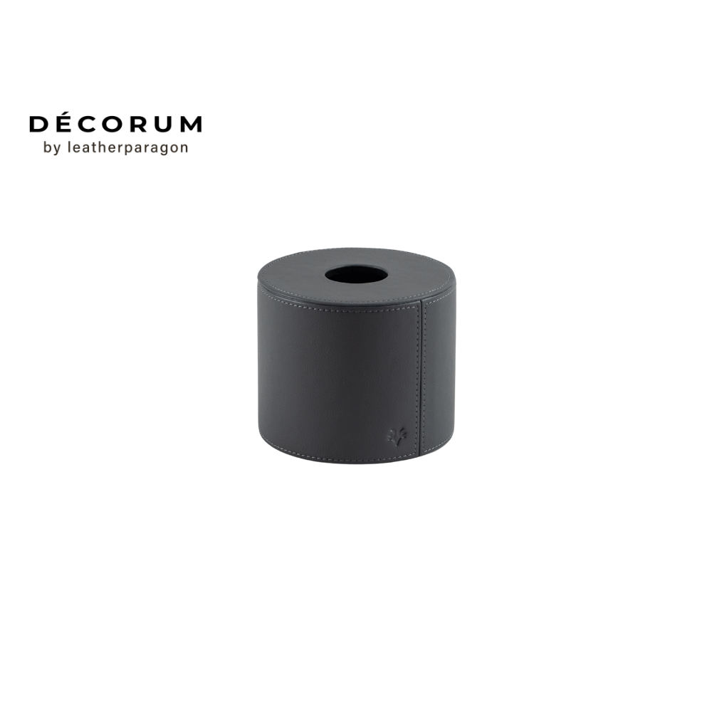 กล่องหนังใส่ทิชชู่กลม Decorum 13x13x14.5 cm สีเทา_0