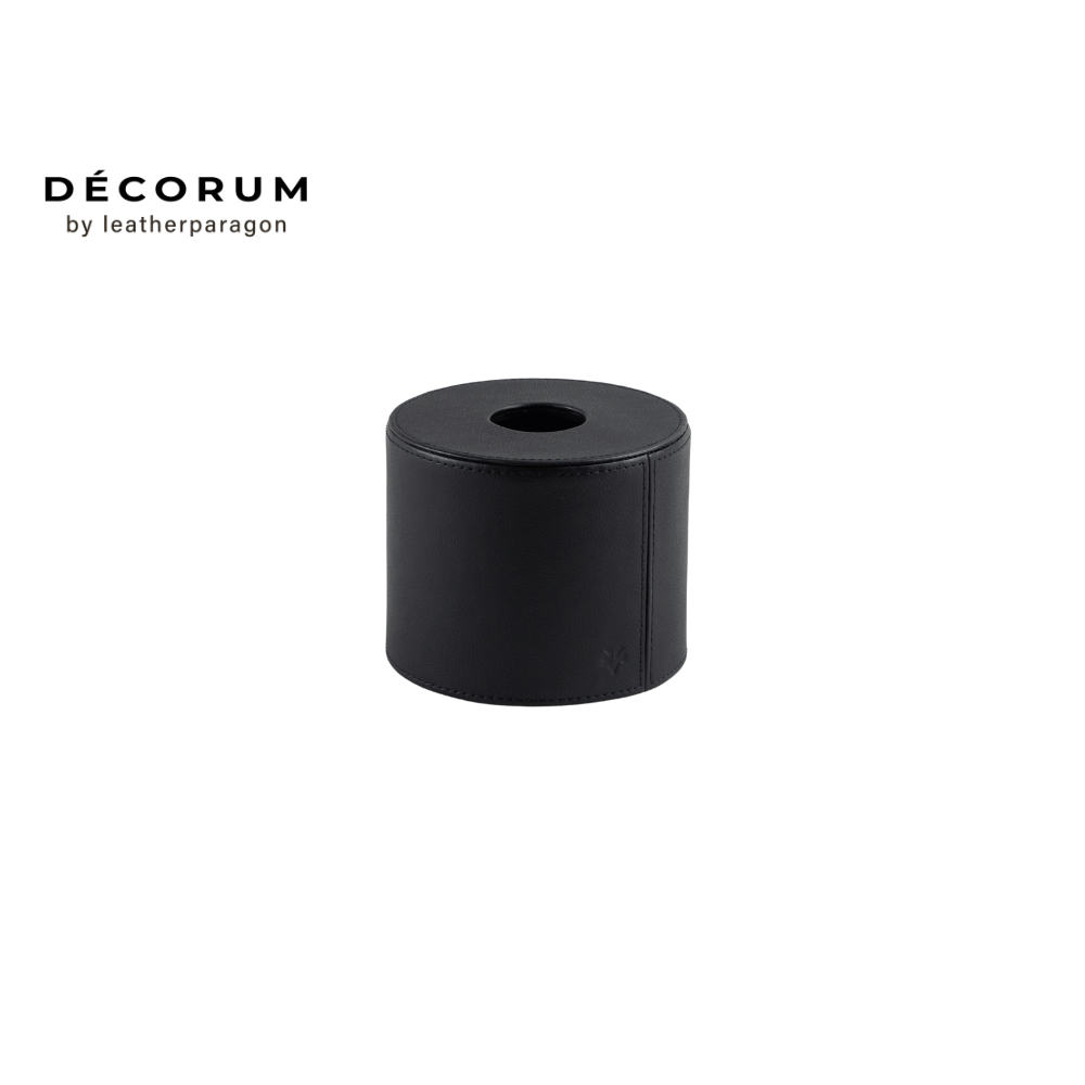 กล่องหนังใส่ทิชชู่กลม Decorum 13x13x14.5 cm สีดำ_0