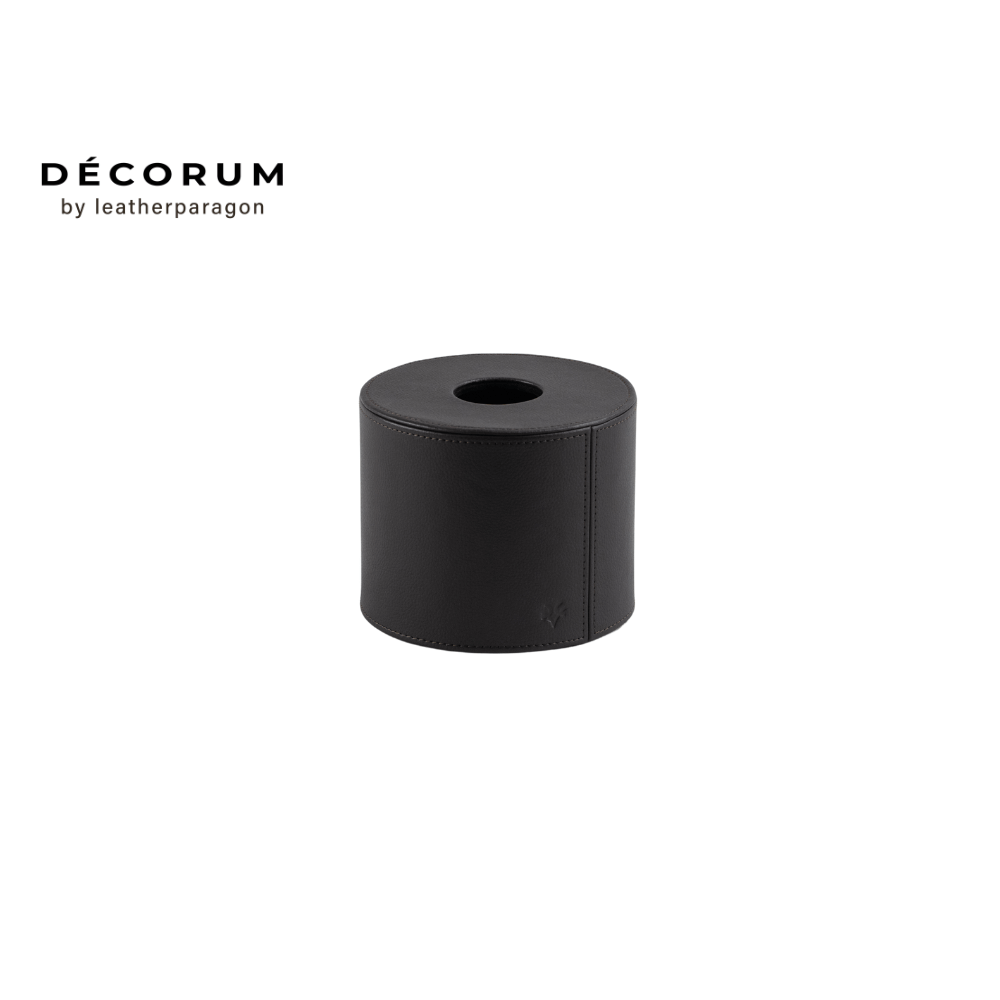 กล่องหนังใส่ทิชชู่กลม Decorum 13x13x14.5 cm สีน้ำตาล_0