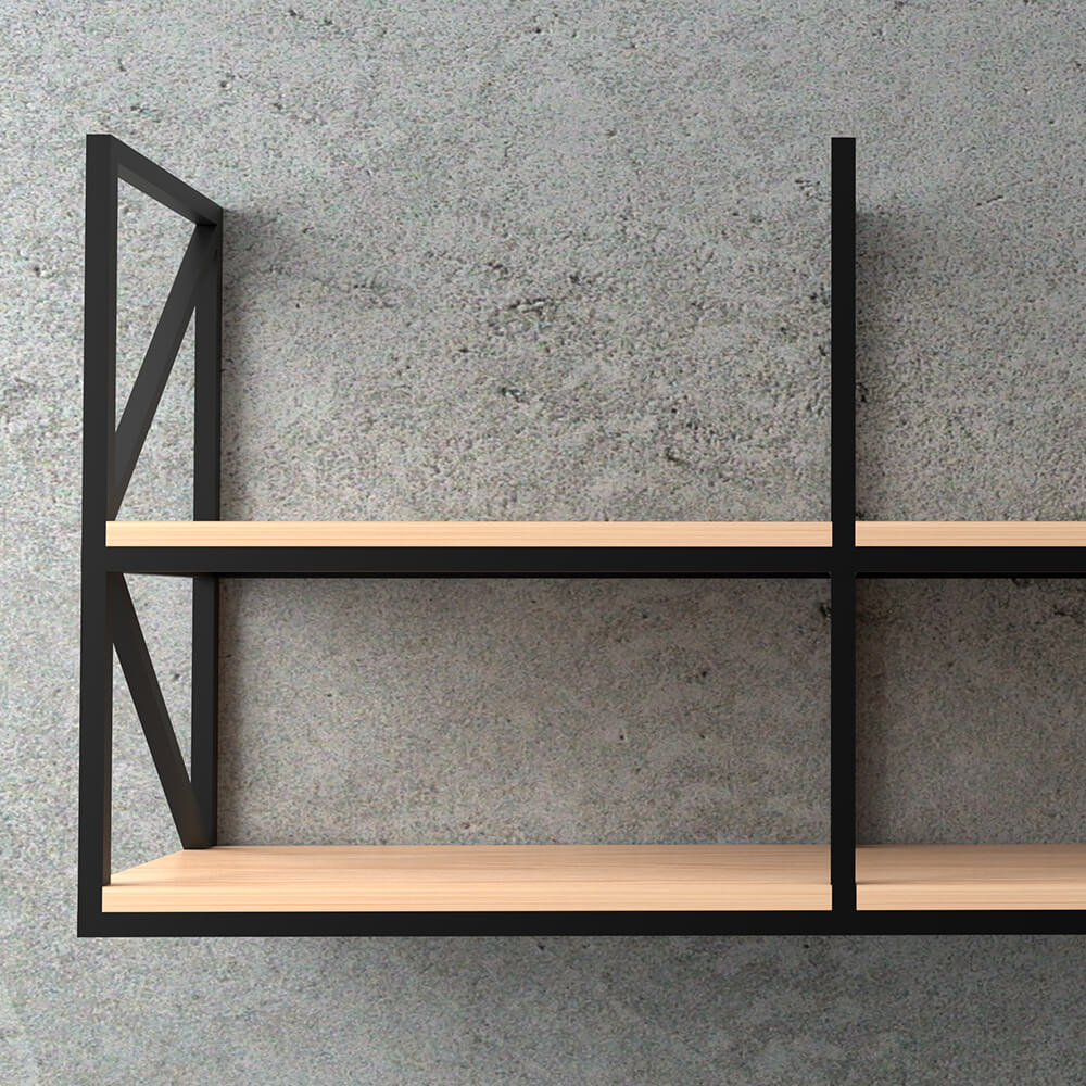 ชั้นวางของไม้ยางพาราแบบติดผนัง สไตล์ลอฟท์ Monster Steel รุ่น JZN011 ขนาด 120*30*60 cm.