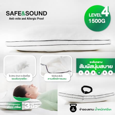 หมอนขนห่านเทียม SAFE&SOUND ขนาด 20X30 นิ้ว นวัตกรรมใย ULTRASHORT MICROGEL รับต้นคอ หุ้มผ้ากันไรฝุ่น_2