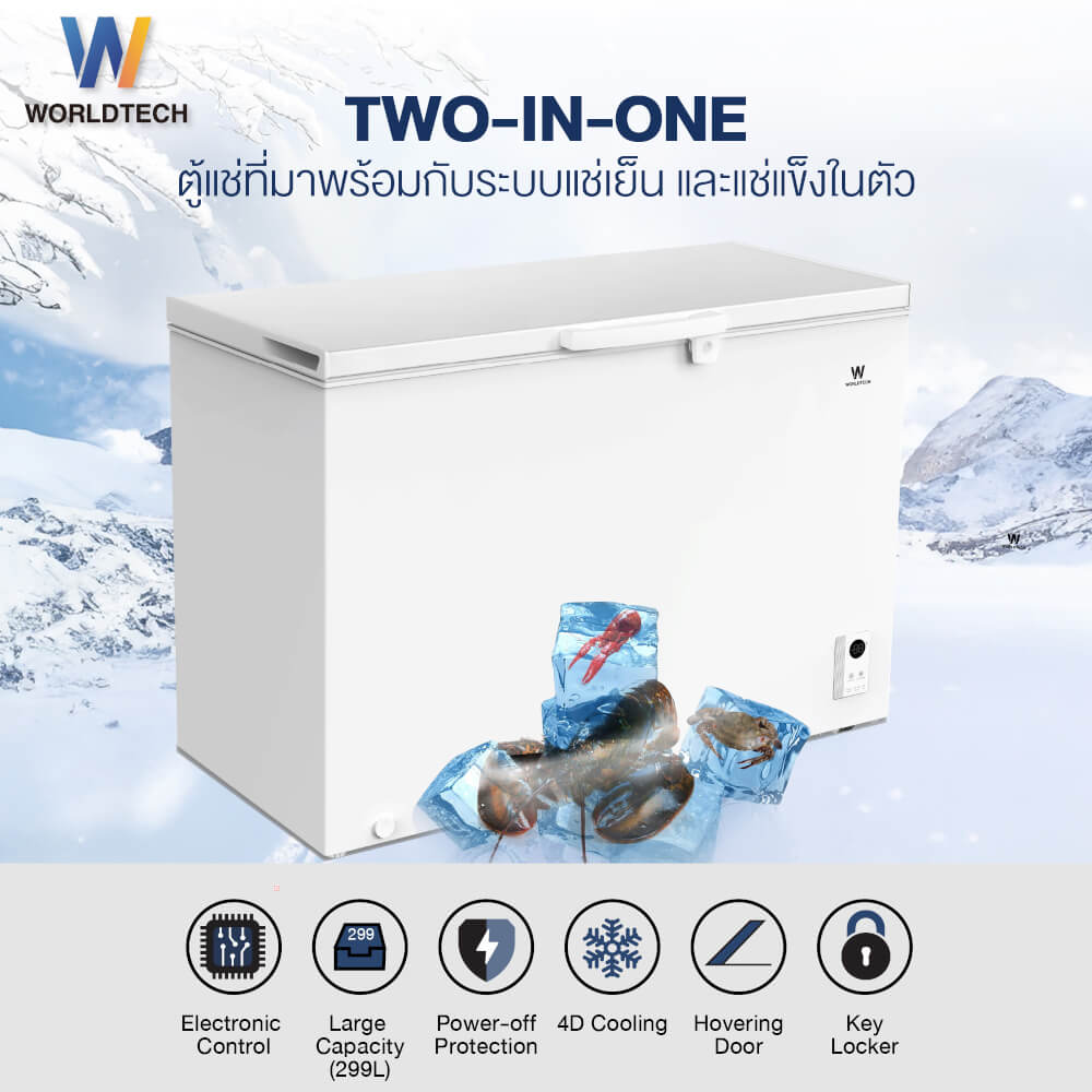 ตู้แช่ 2 ระบบ ELECTRIC WORLDTECH รุ่น WT-FZE300 ขนาด 10 คิว ความจุ 299 ลิตร สีขาว